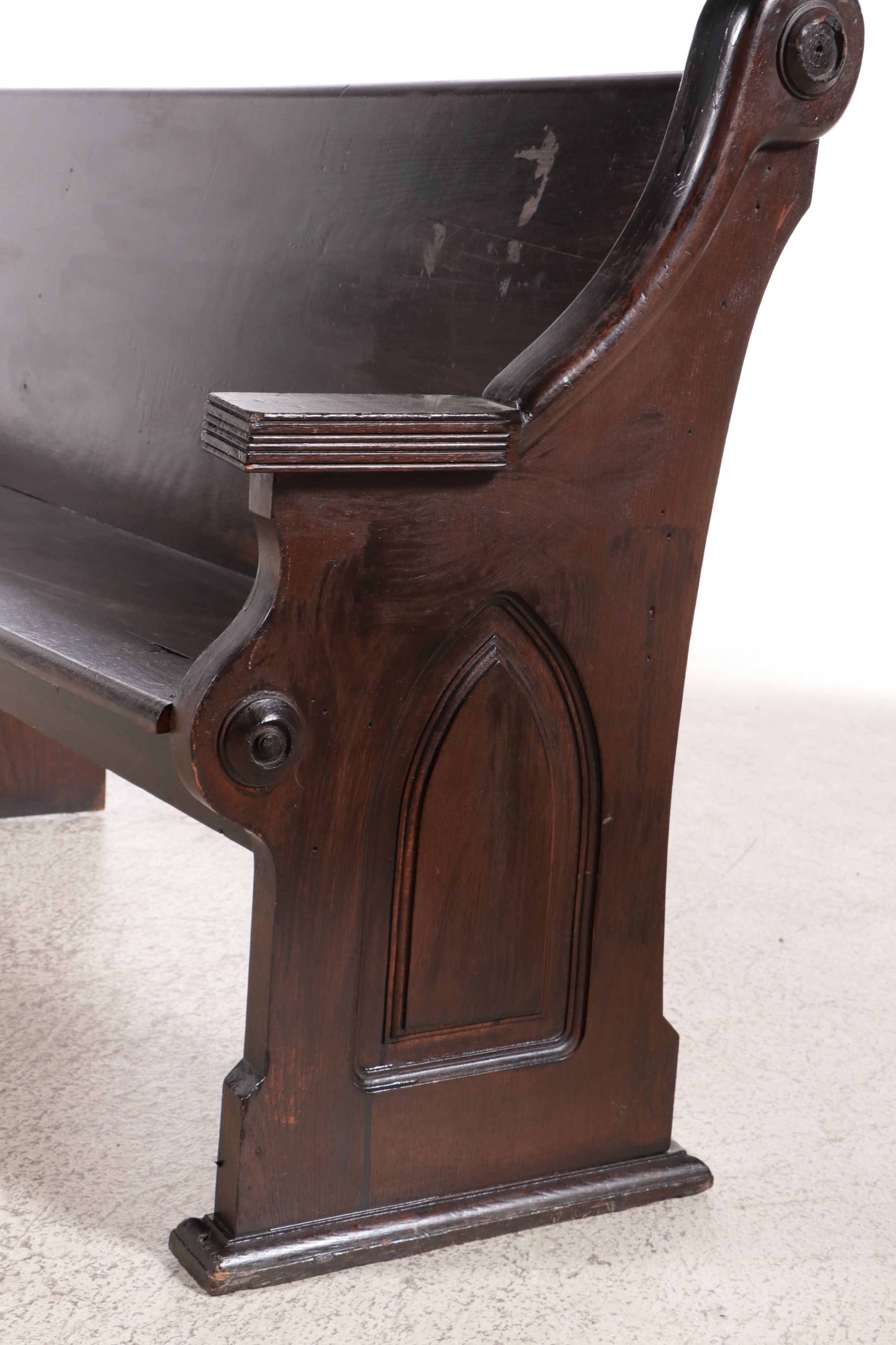 American Gothic Revival Style Walnut Finish Church Pew, Early 20th Century