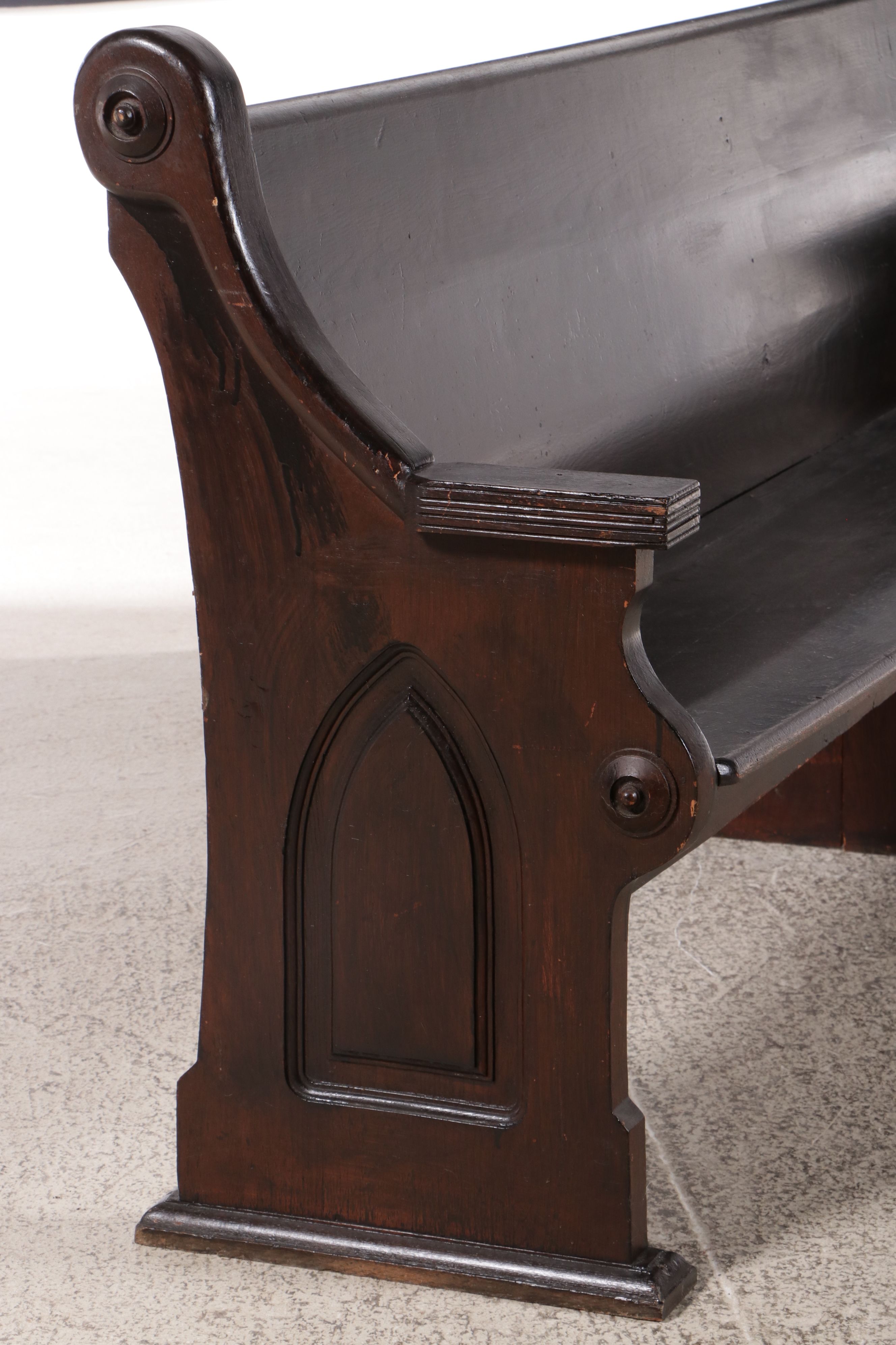 American Gothic Revival Style Walnut Finish Church Pew, Early 20th Century