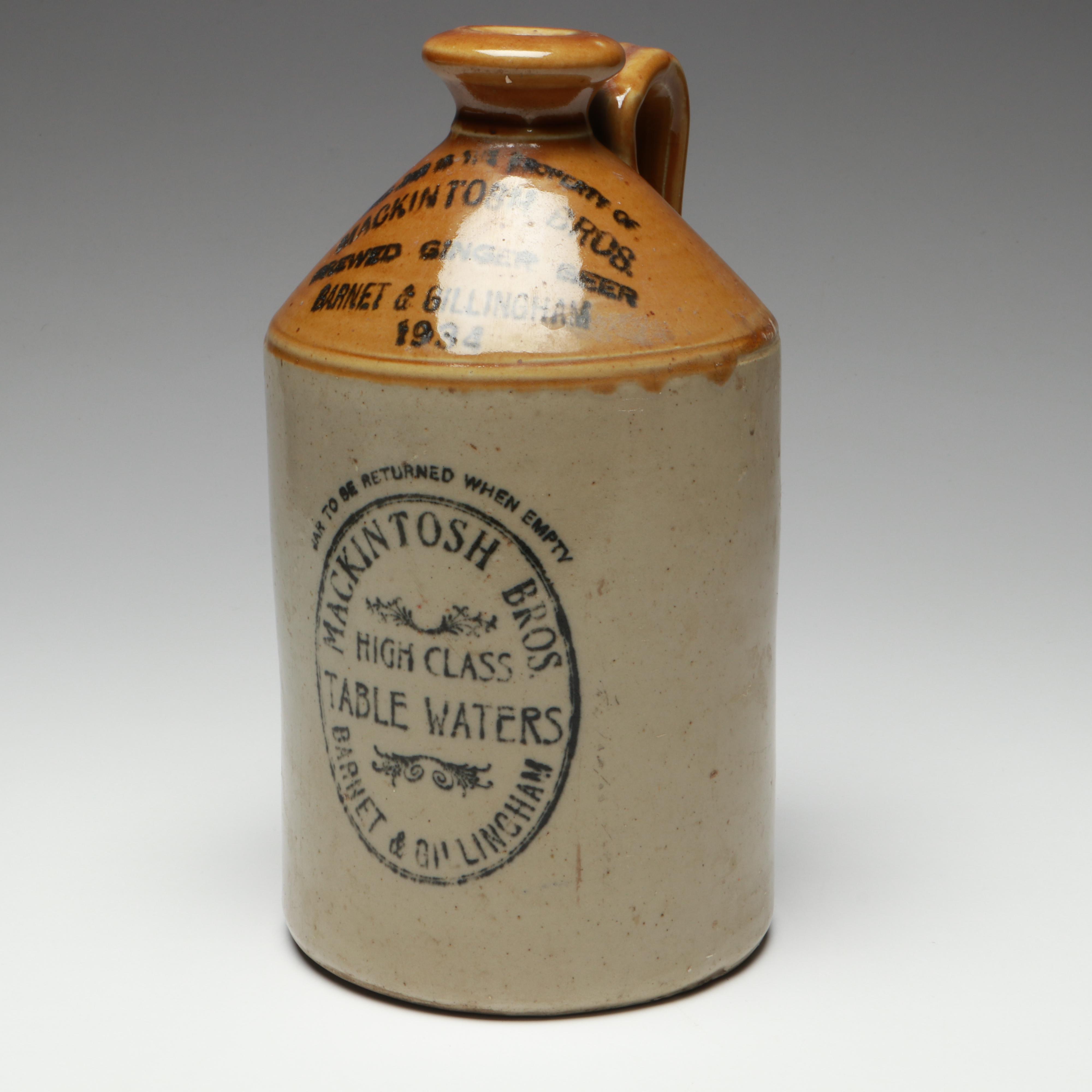 English Drip Glazed Stoneware Water Flagon, Early 20th Century