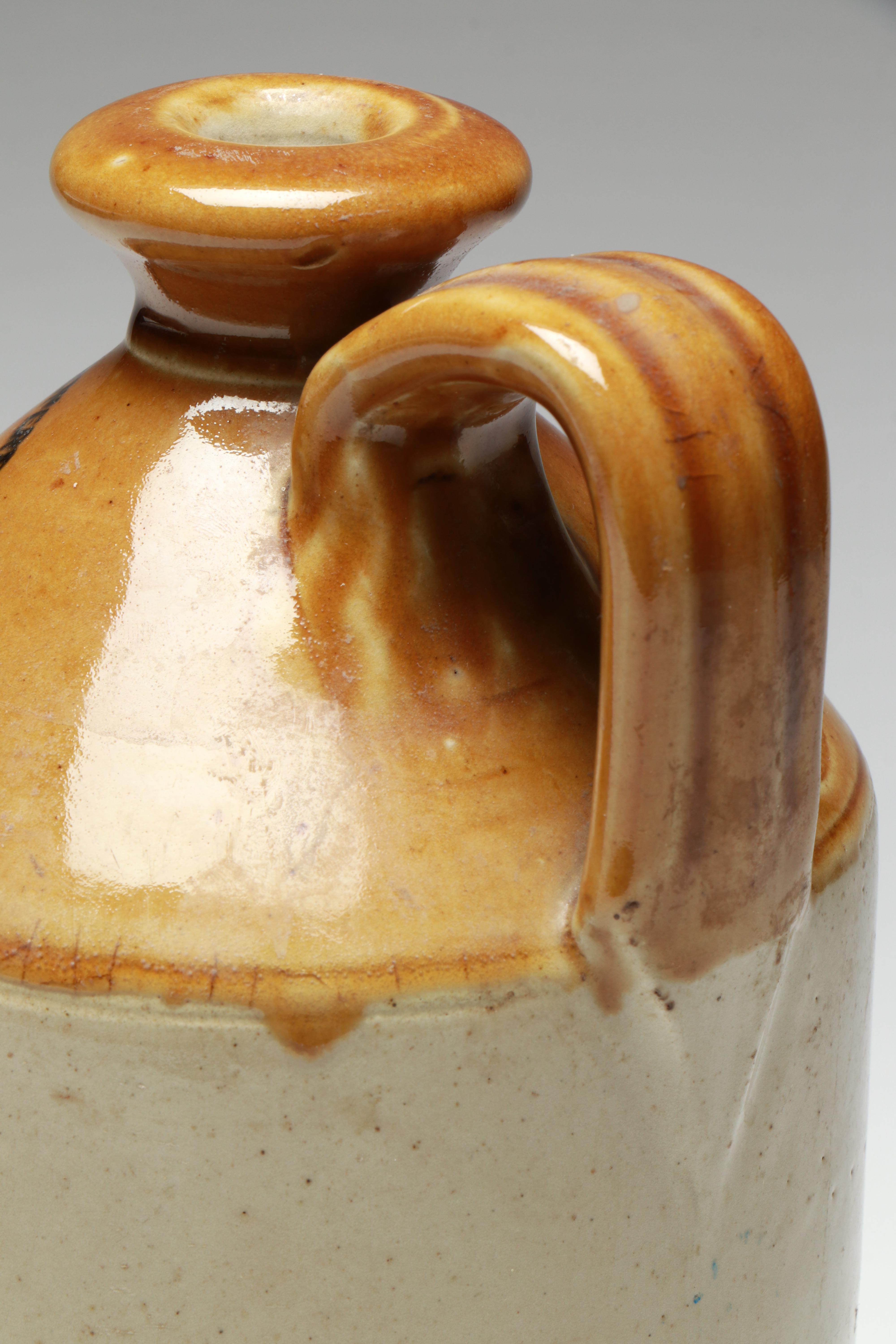 English Drip Glazed Stoneware Water Flagon, Early 20th Century