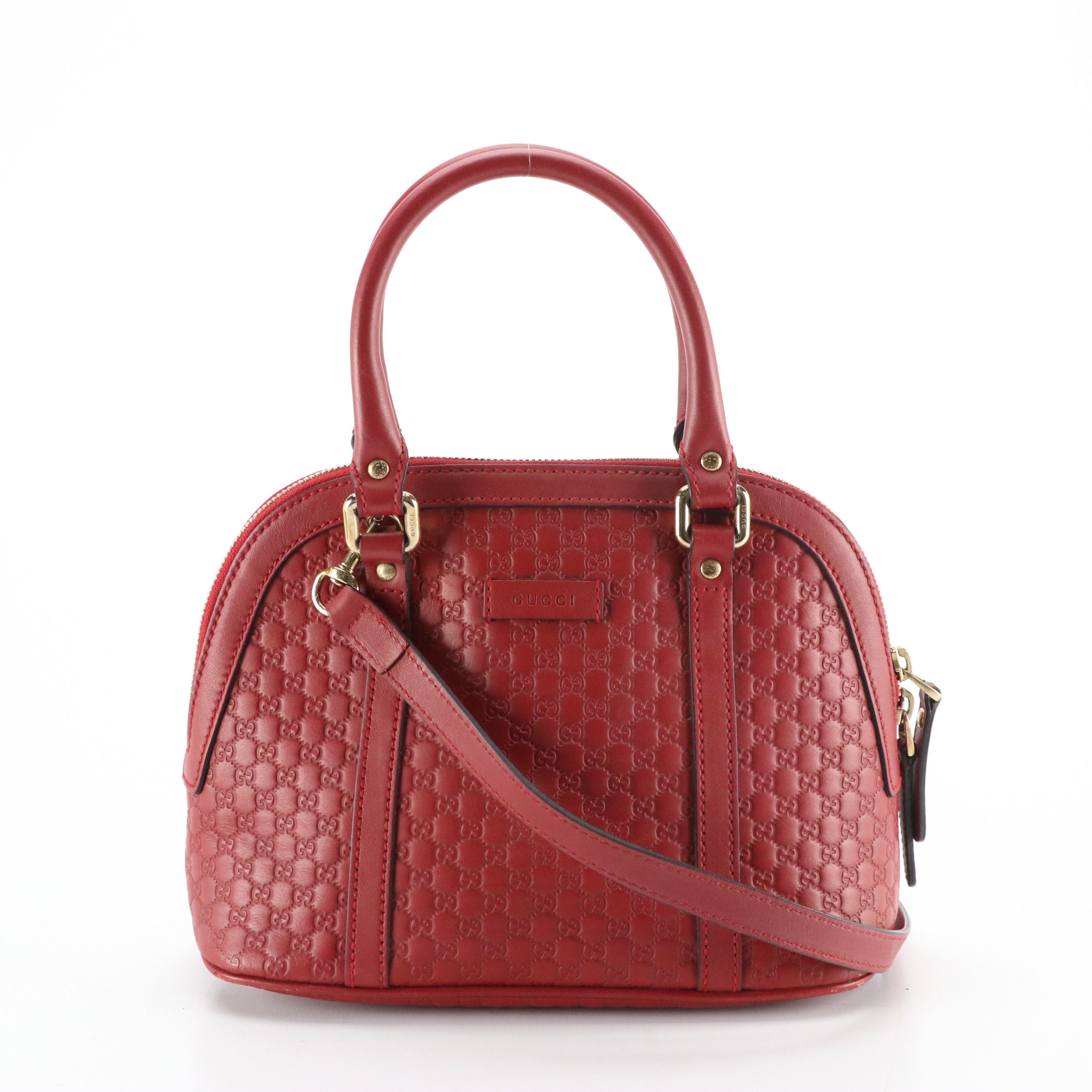Gucci Mini Domed Two-Way Satchel in Red Microguccissima Calfskin Leather