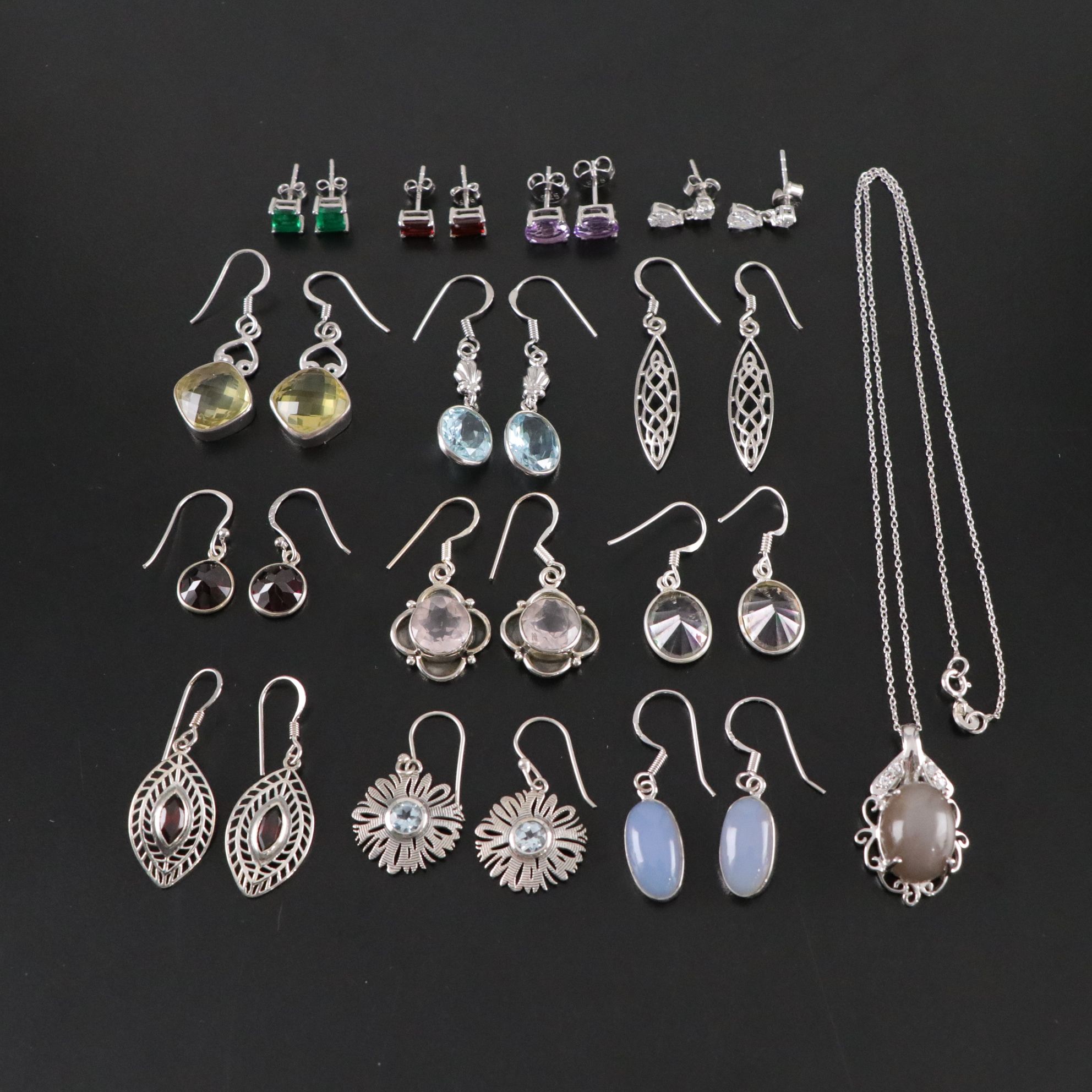 14 Assorted Sterling Earrings and Necklaces
