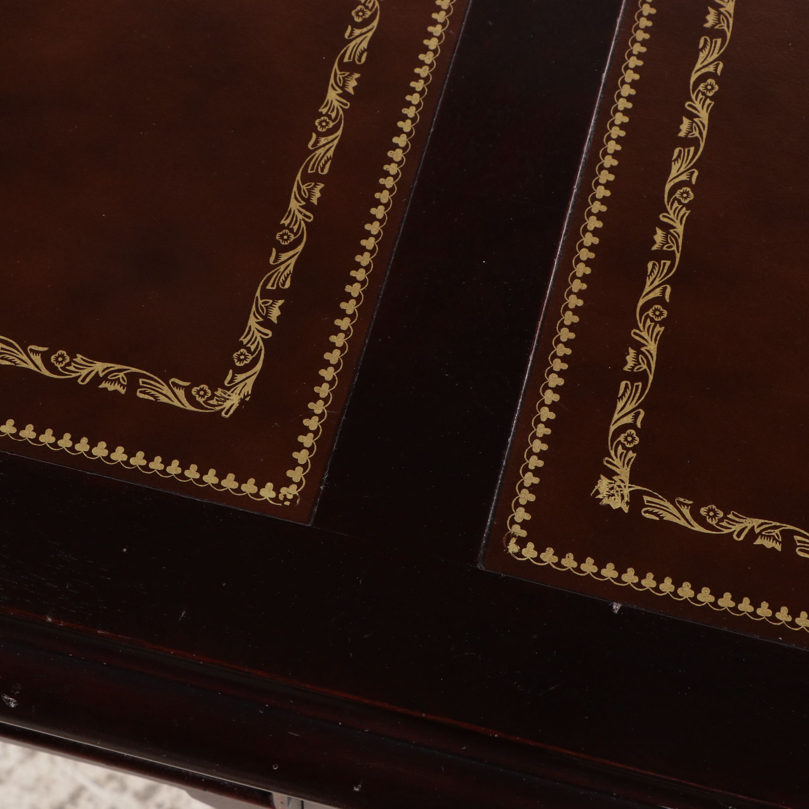 Chippendale Style Mahogany Tooled Leather Top Desk with Coordinating Chair
