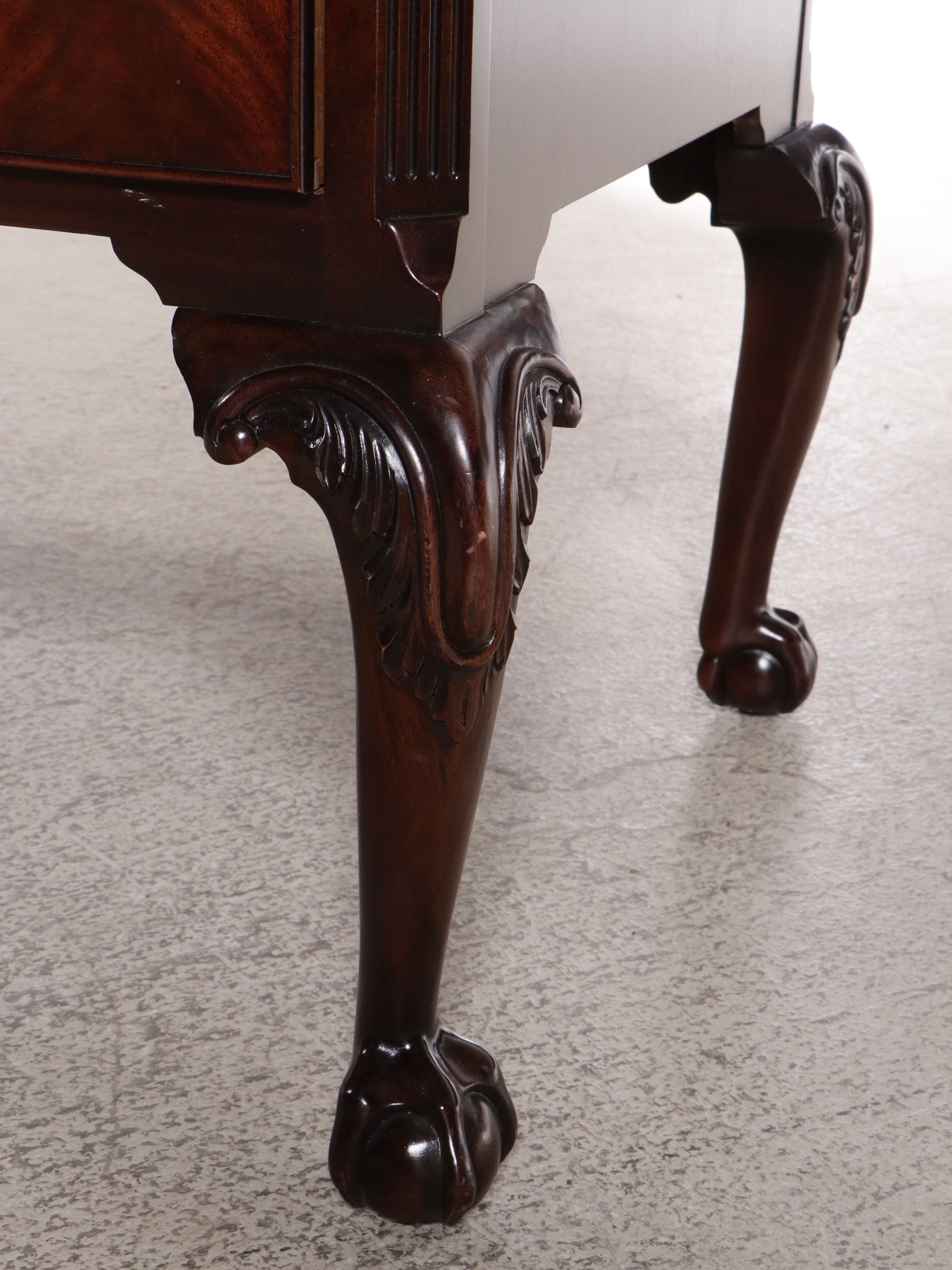 Chippendale Style Mahogany Tooled Leather Top Desk with Coordinating Chair