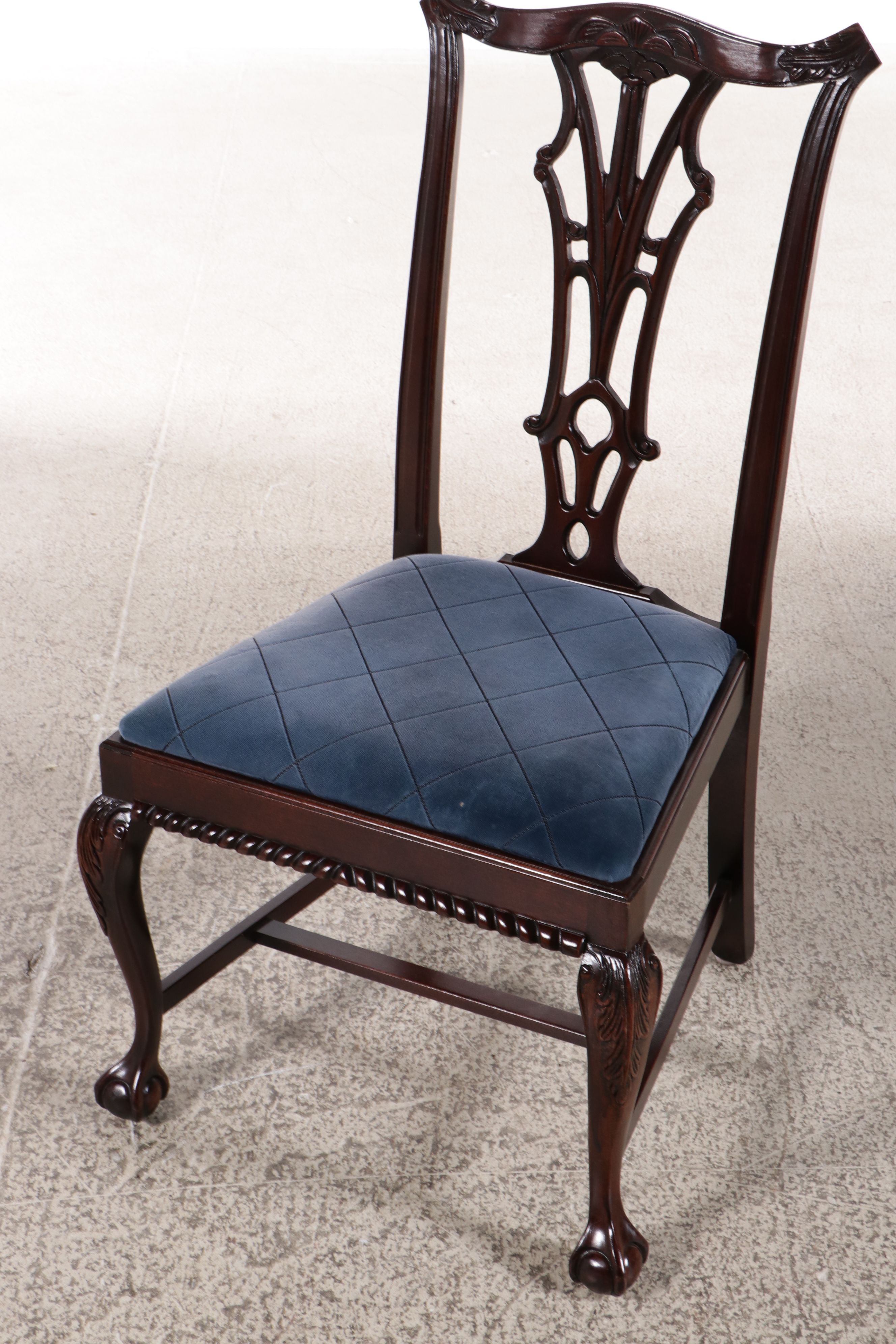 Chippendale Style Mahogany Tooled Leather Top Desk with Coordinating Chair