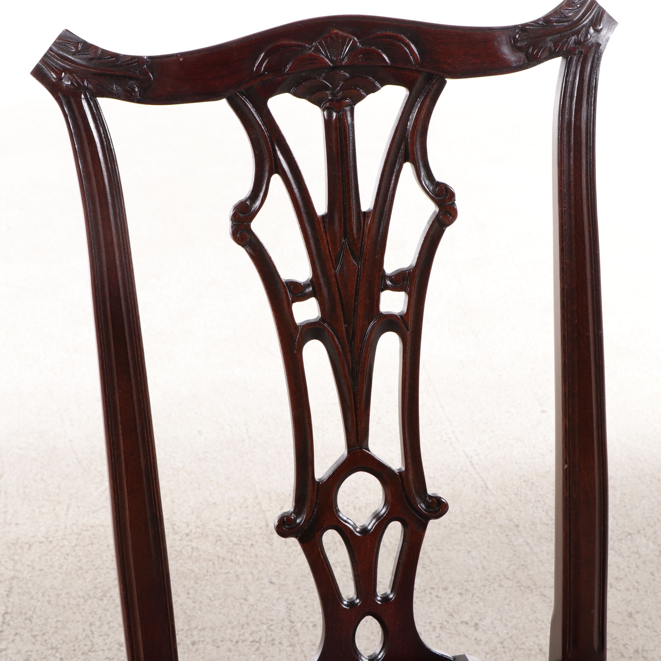 Chippendale Style Mahogany Tooled Leather Top Desk with Coordinating Chair