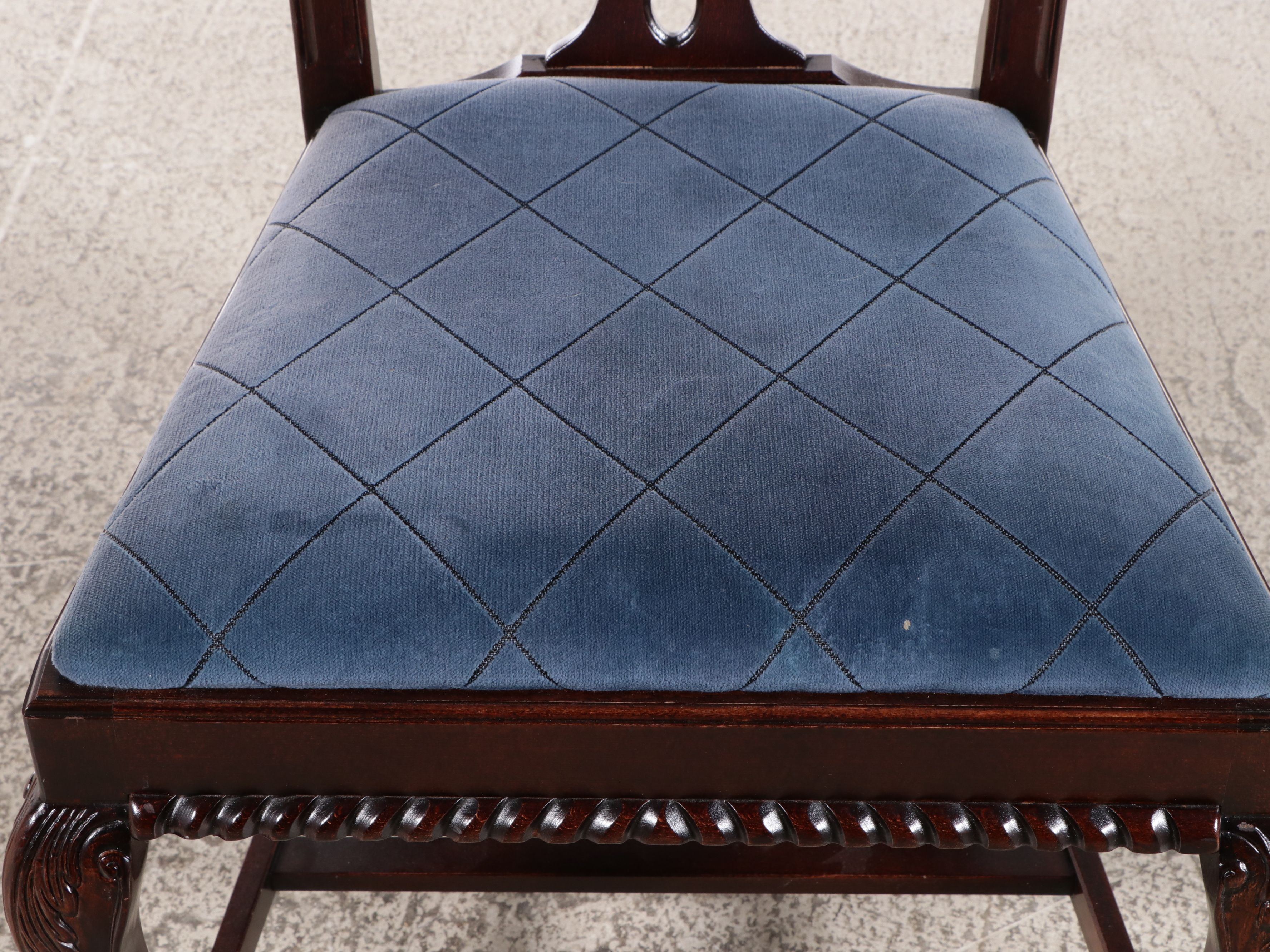 Chippendale Style Mahogany Tooled Leather Top Desk with Coordinating Chair