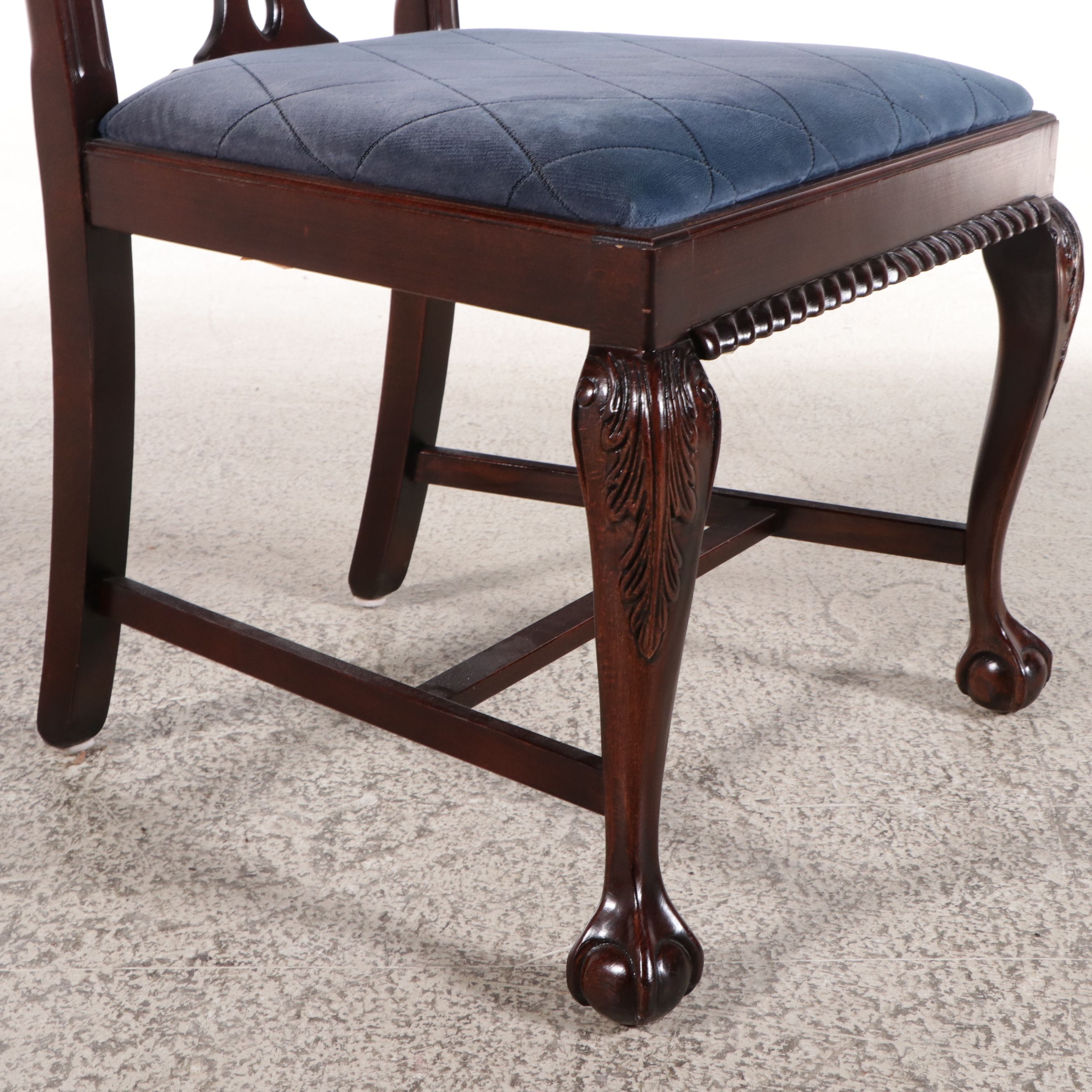 Chippendale Style Mahogany Tooled Leather Top Desk with Coordinating Chair