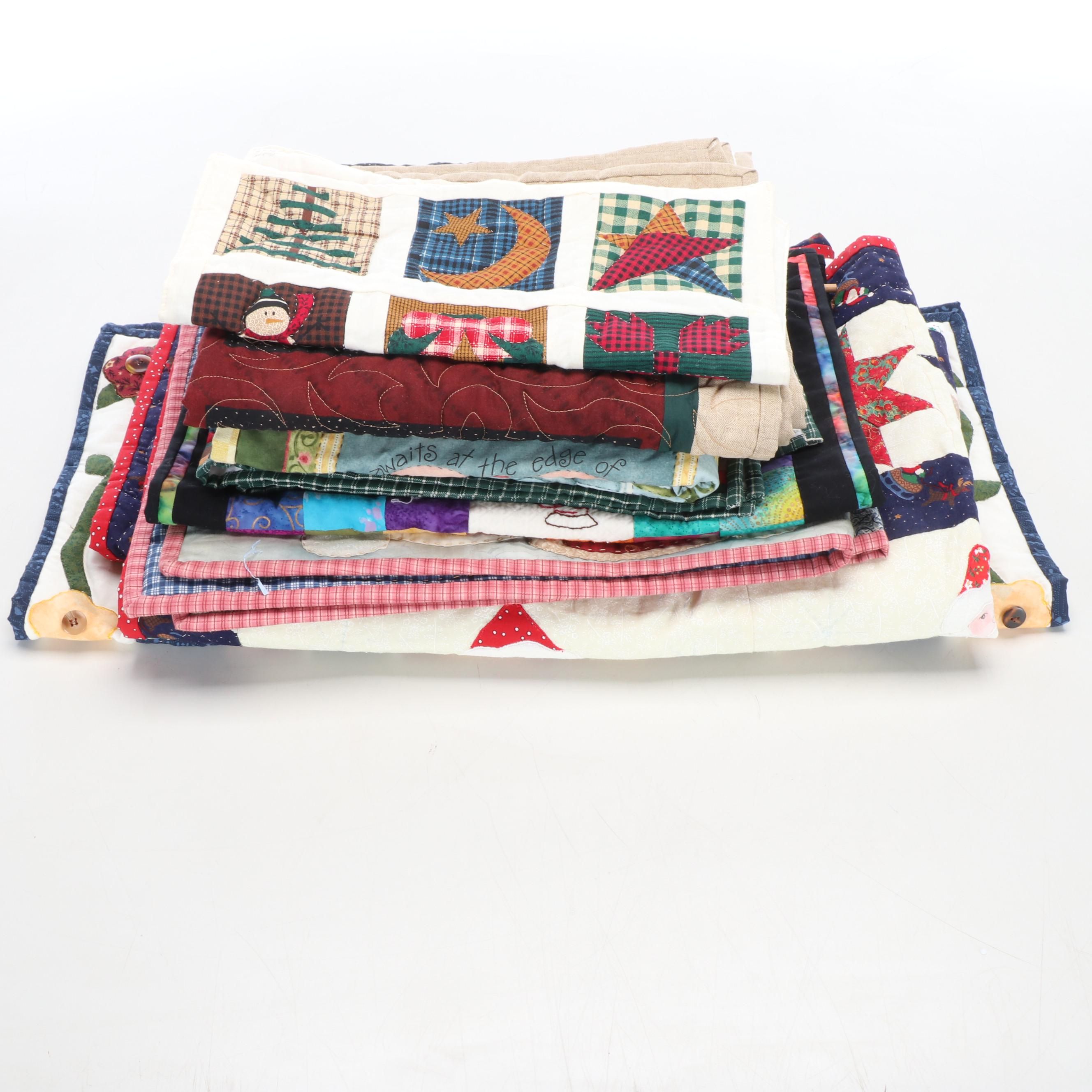 Handcrafted Christmas Quilted Wall Panel with Other Seasonal Textiles