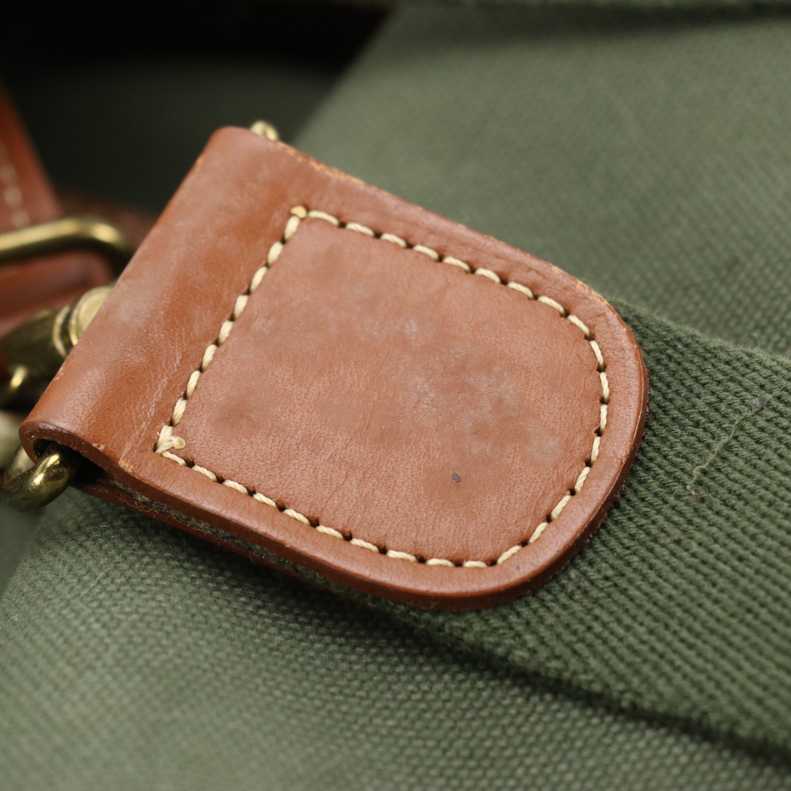 Burberrys Vintage Large Green Canvas Duffel Bag with Brown Leather Trim