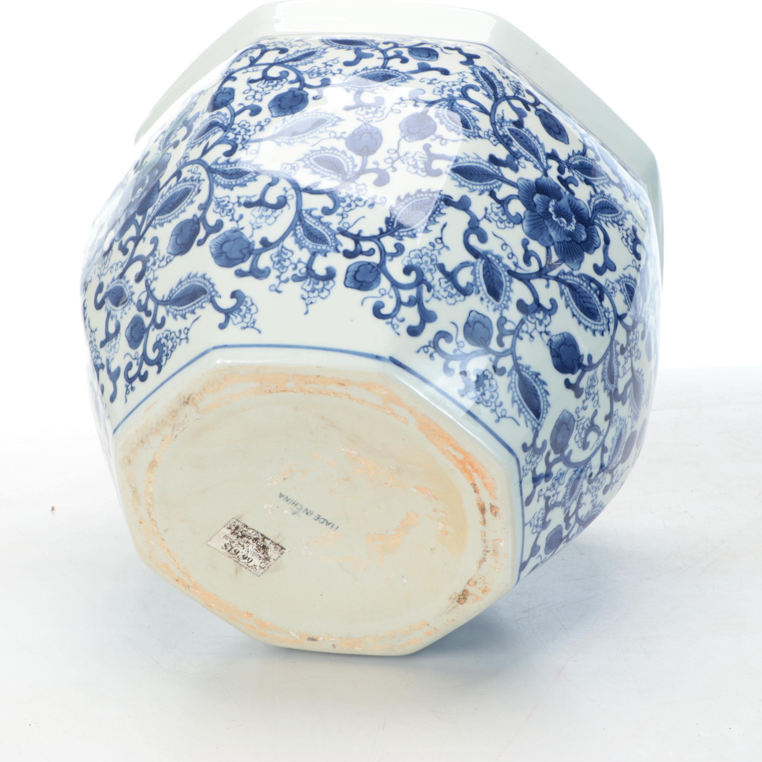 Chinese Blue and White Porcelain Planter and Underplate