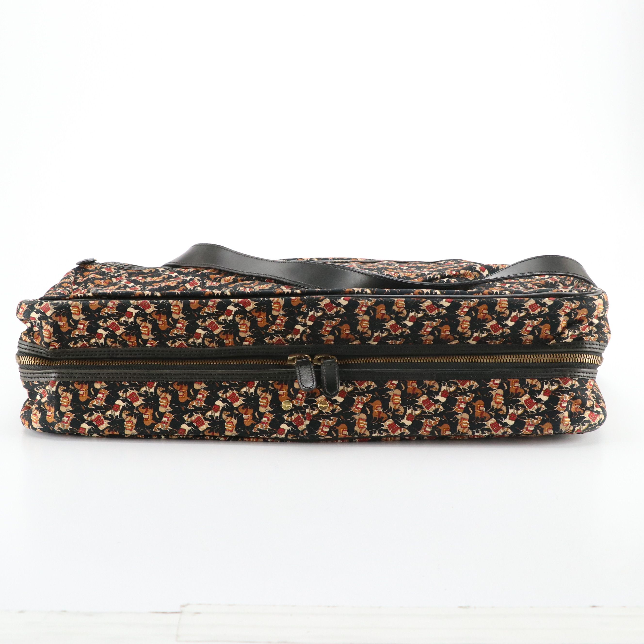 Salvatore Ferragamo Horse Printed Canvas Folding Travel Bag with Leather Trim