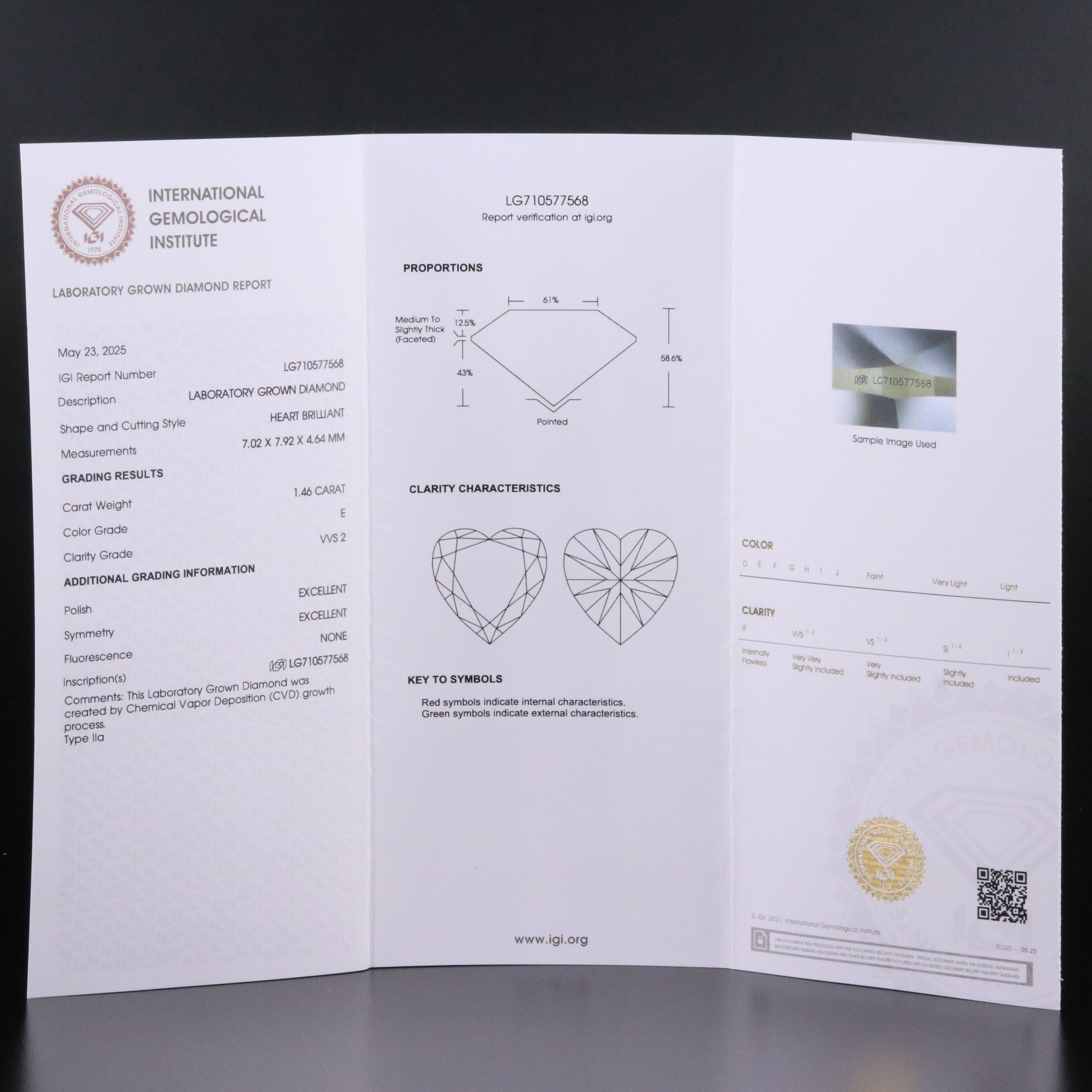 Loose 1.46 CT Lab Grown Diamond with IGI Report
