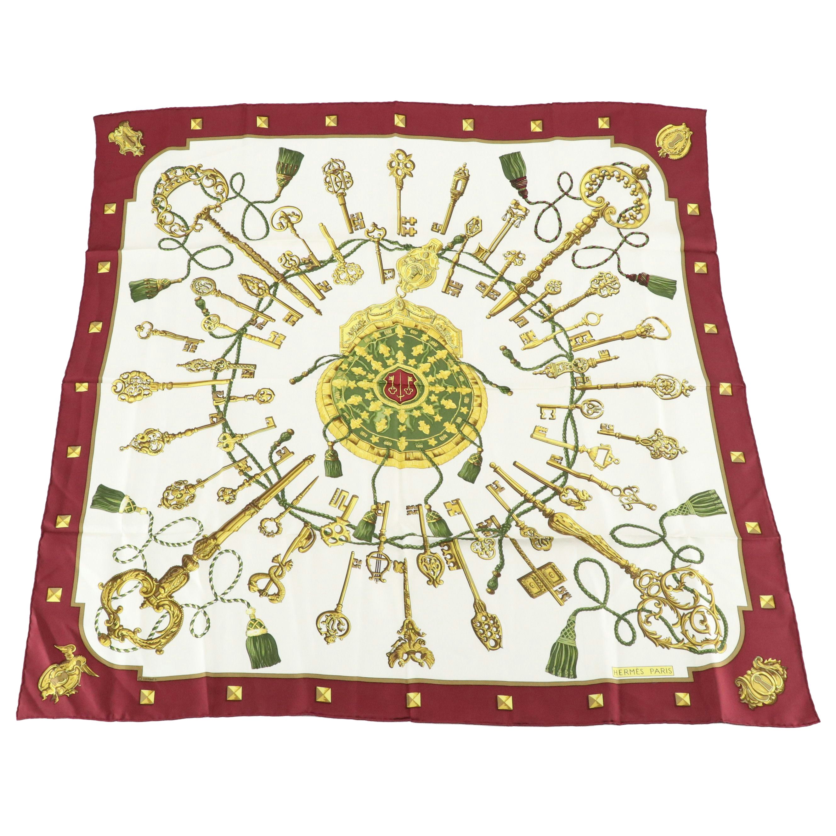 Hermès "Les Cles" Silk Twill Scarf 90