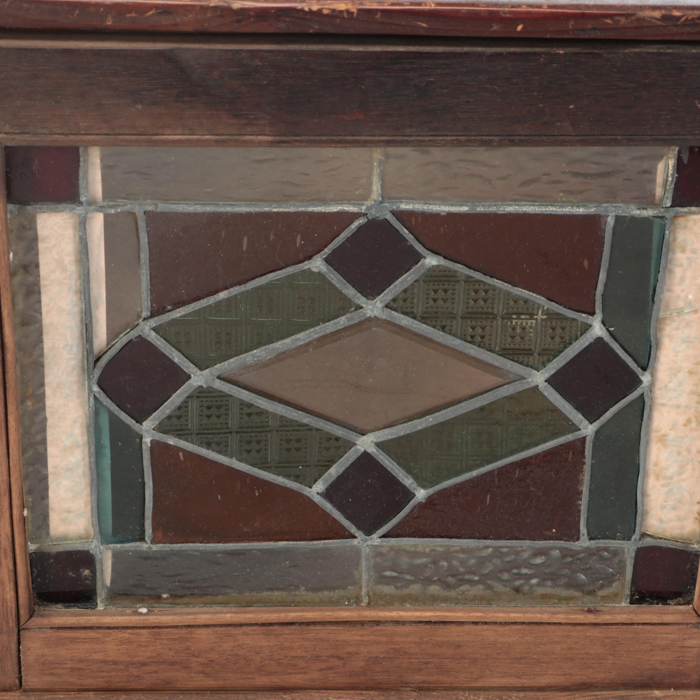 Wood Wall Hanging Shelf with Stained Glass Cabinet