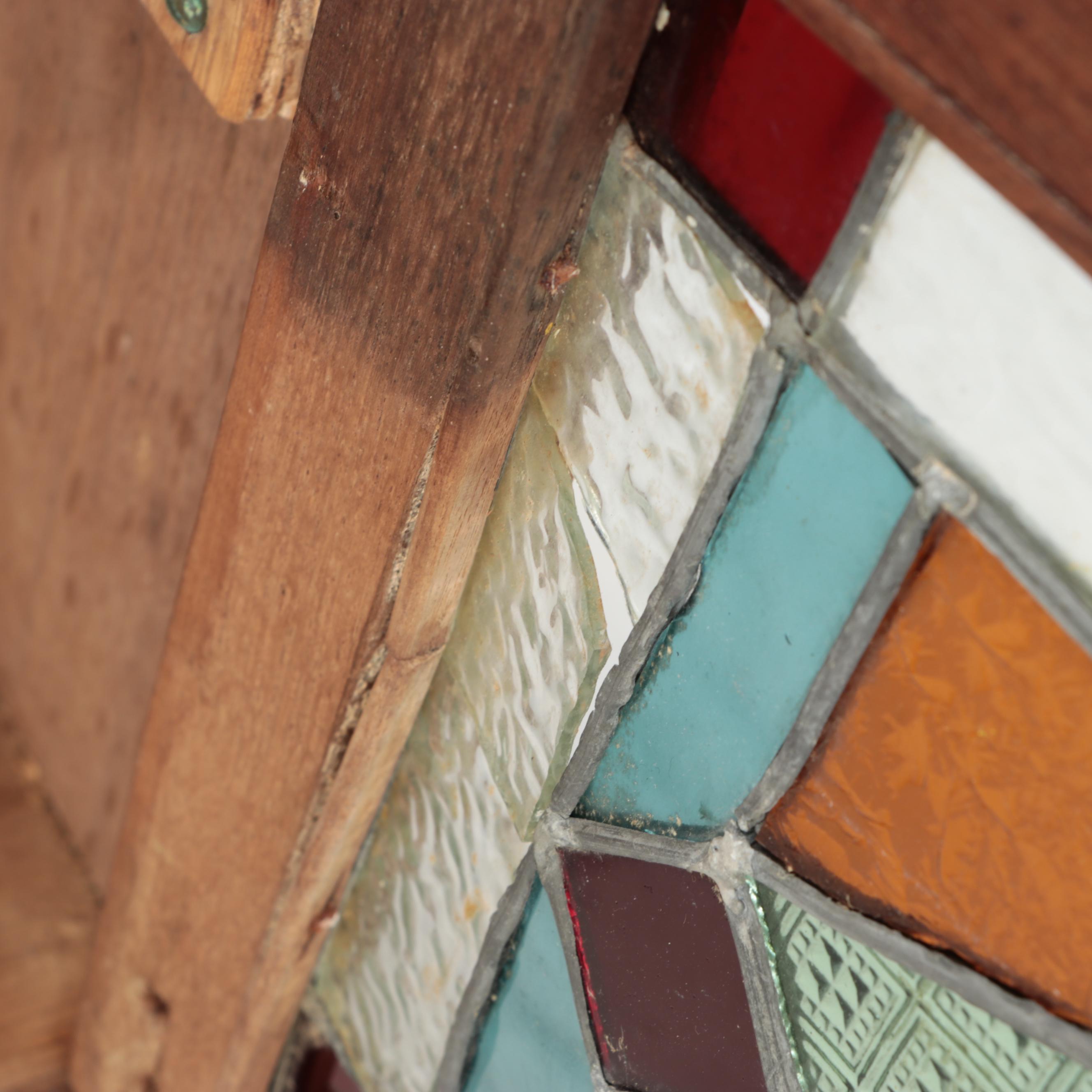 Wood Wall Hanging Shelf with Stained Glass Cabinet