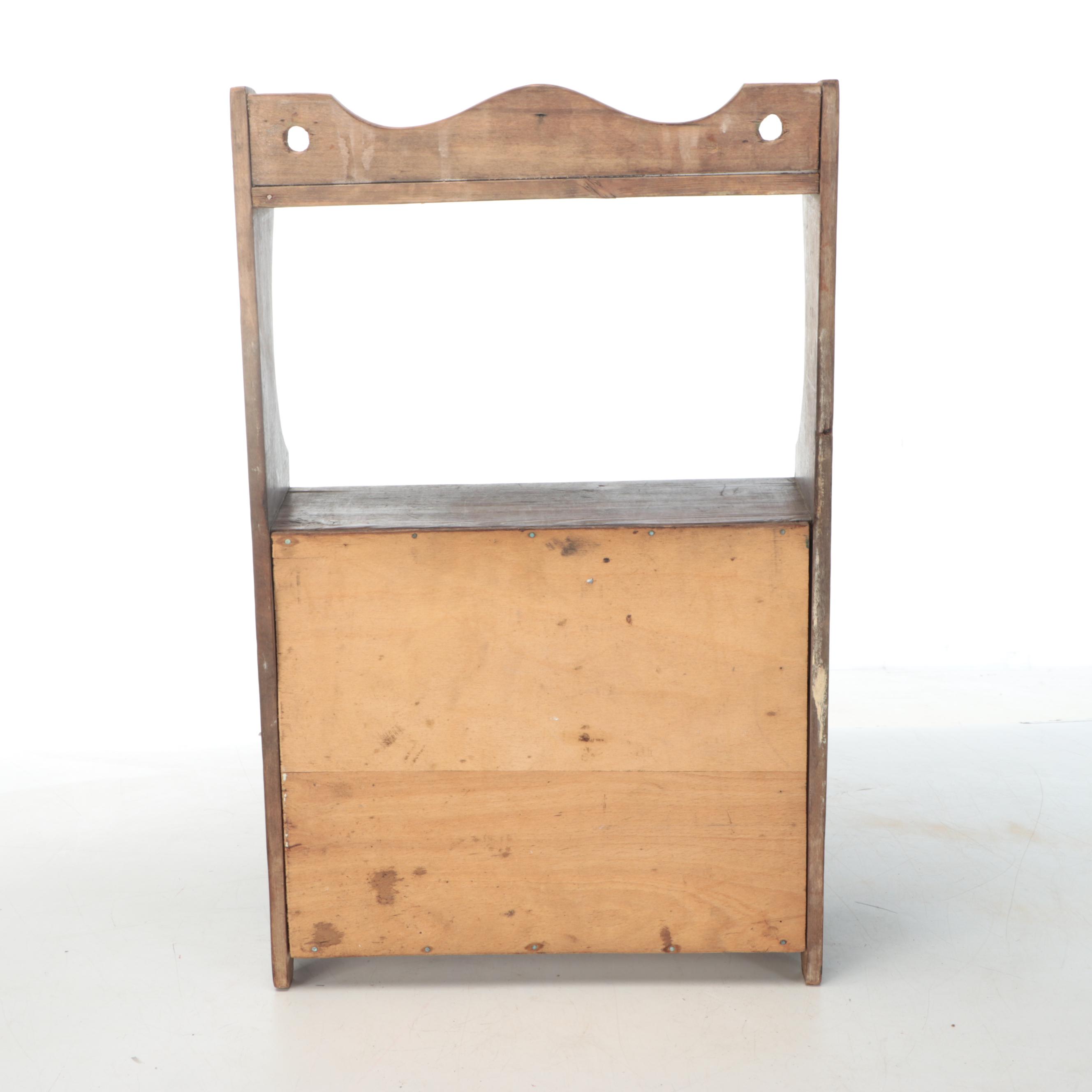 Wood Wall Hanging Shelf with Stained Glass Cabinet