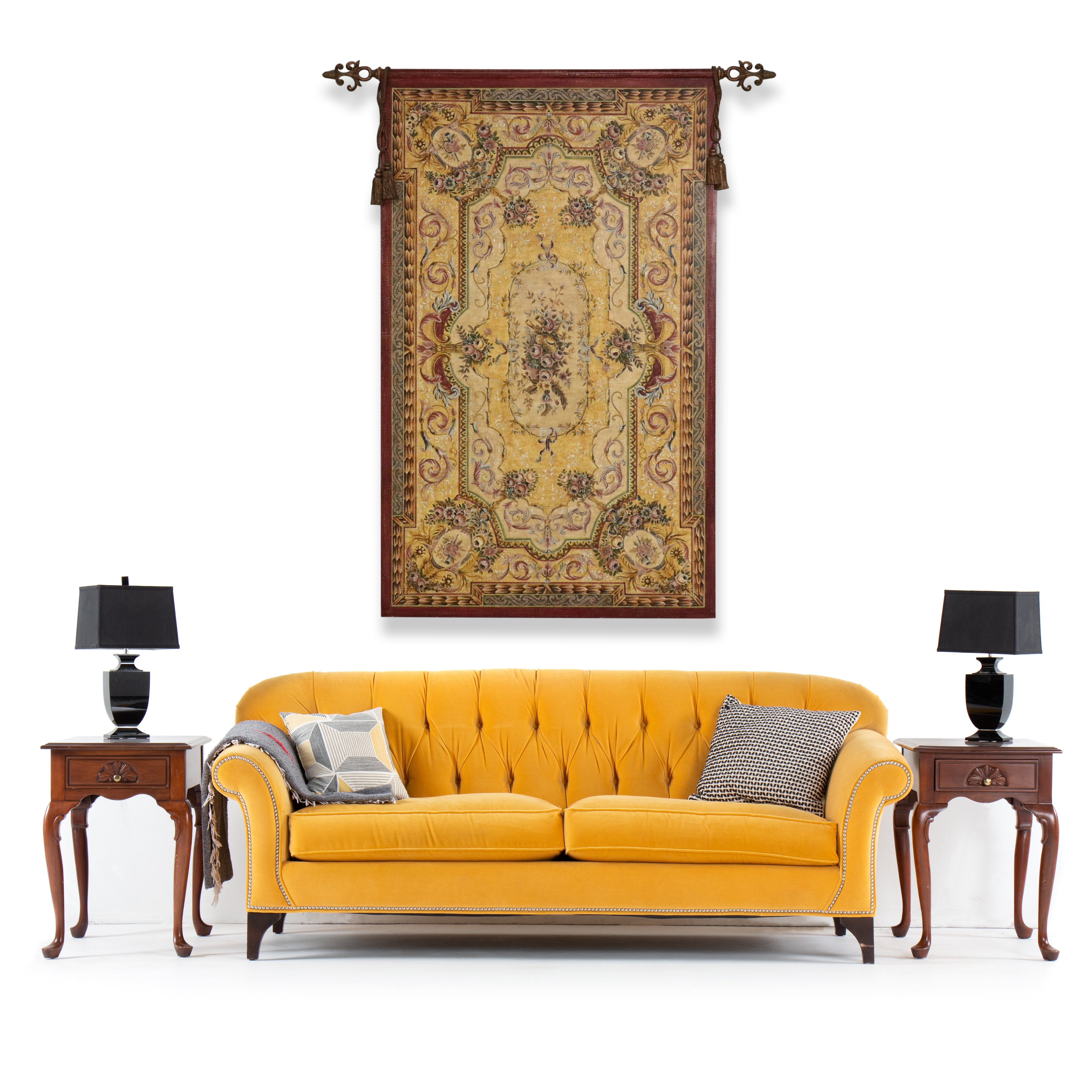 Transfer Print Sino-French Savonnerie Style Wall Panel with Hanging Rod, 2003