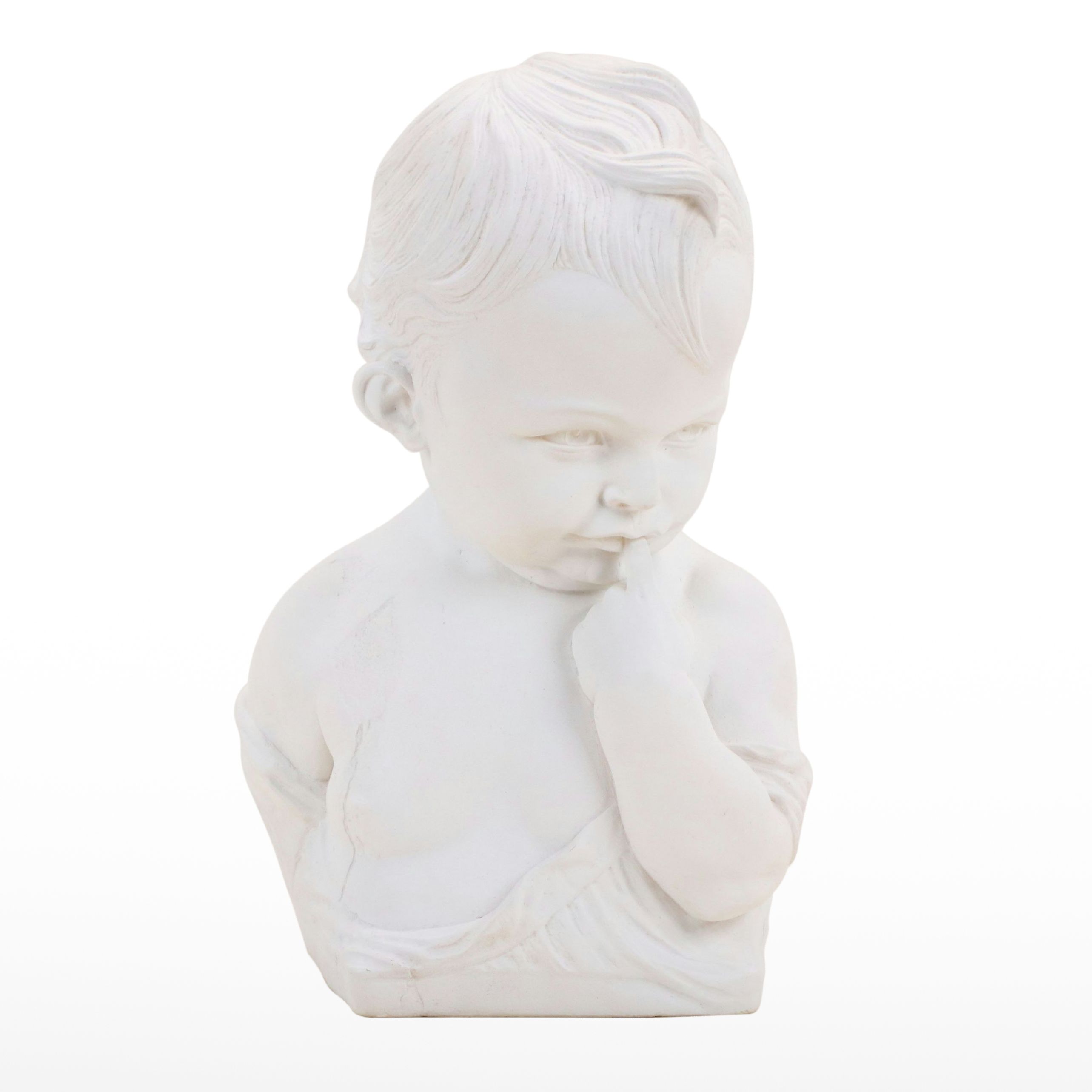 Painted Marble Bust of Baby Biting Finger