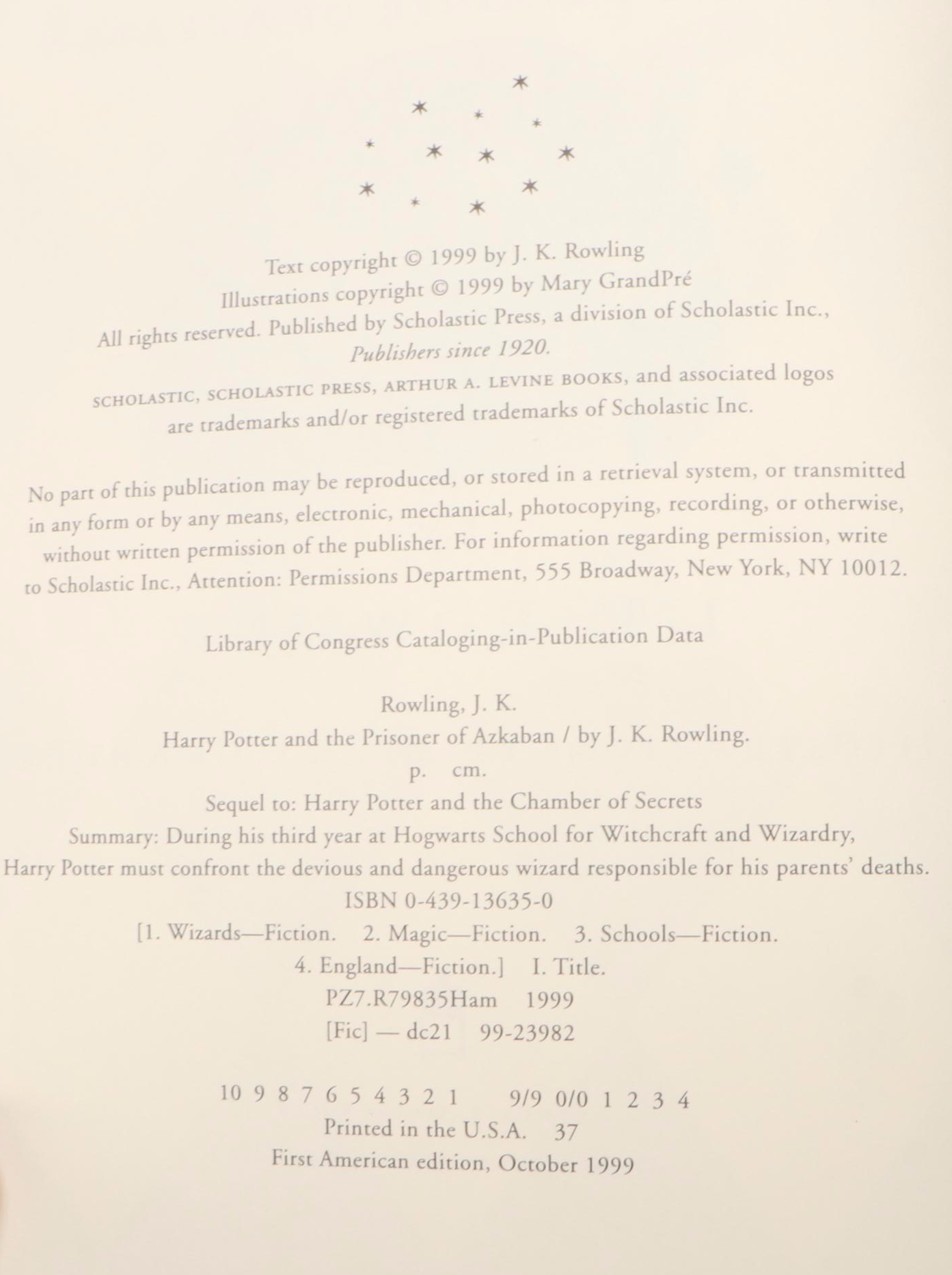 First American Edition with Six First Printings "Harry Potter" by J. K. Rowling