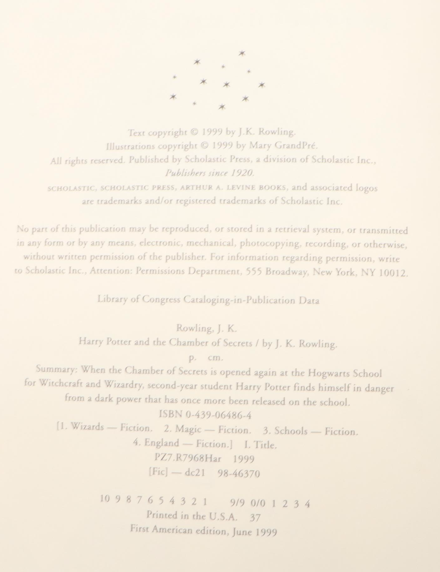 First American Edition with Six First Printings "Harry Potter" by J. K. Rowling