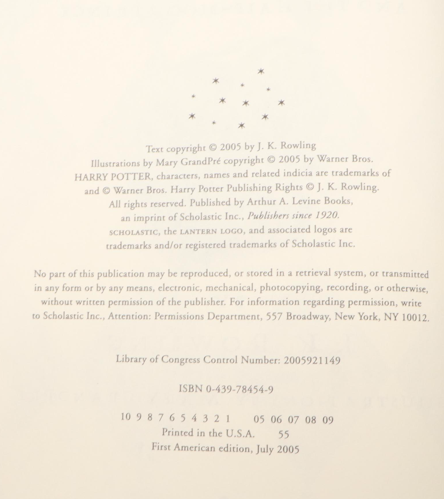 First American Edition with Six First Printings "Harry Potter" by J. K. Rowling