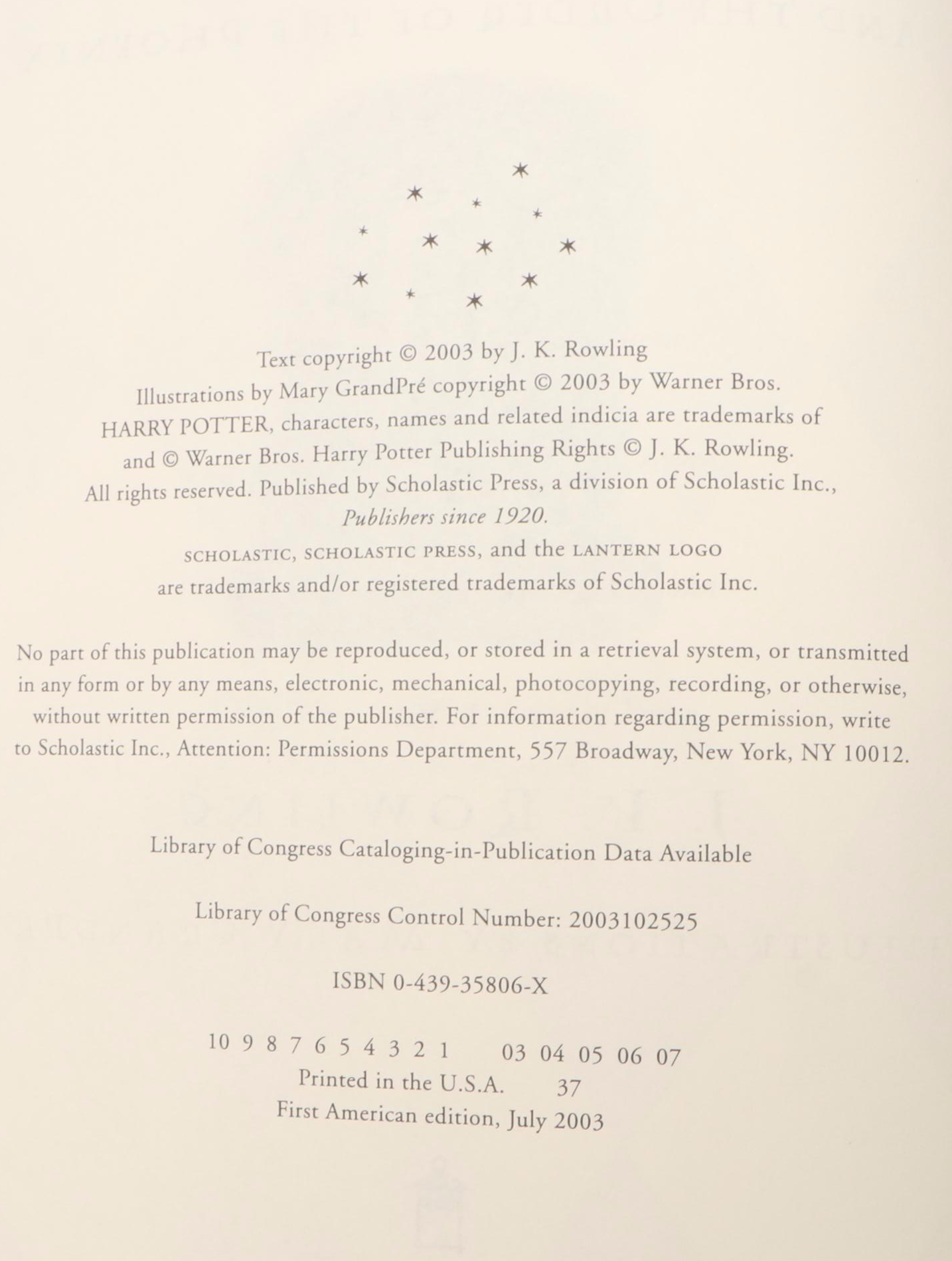 First American Edition with Six First Printings "Harry Potter" by J. K. Rowling