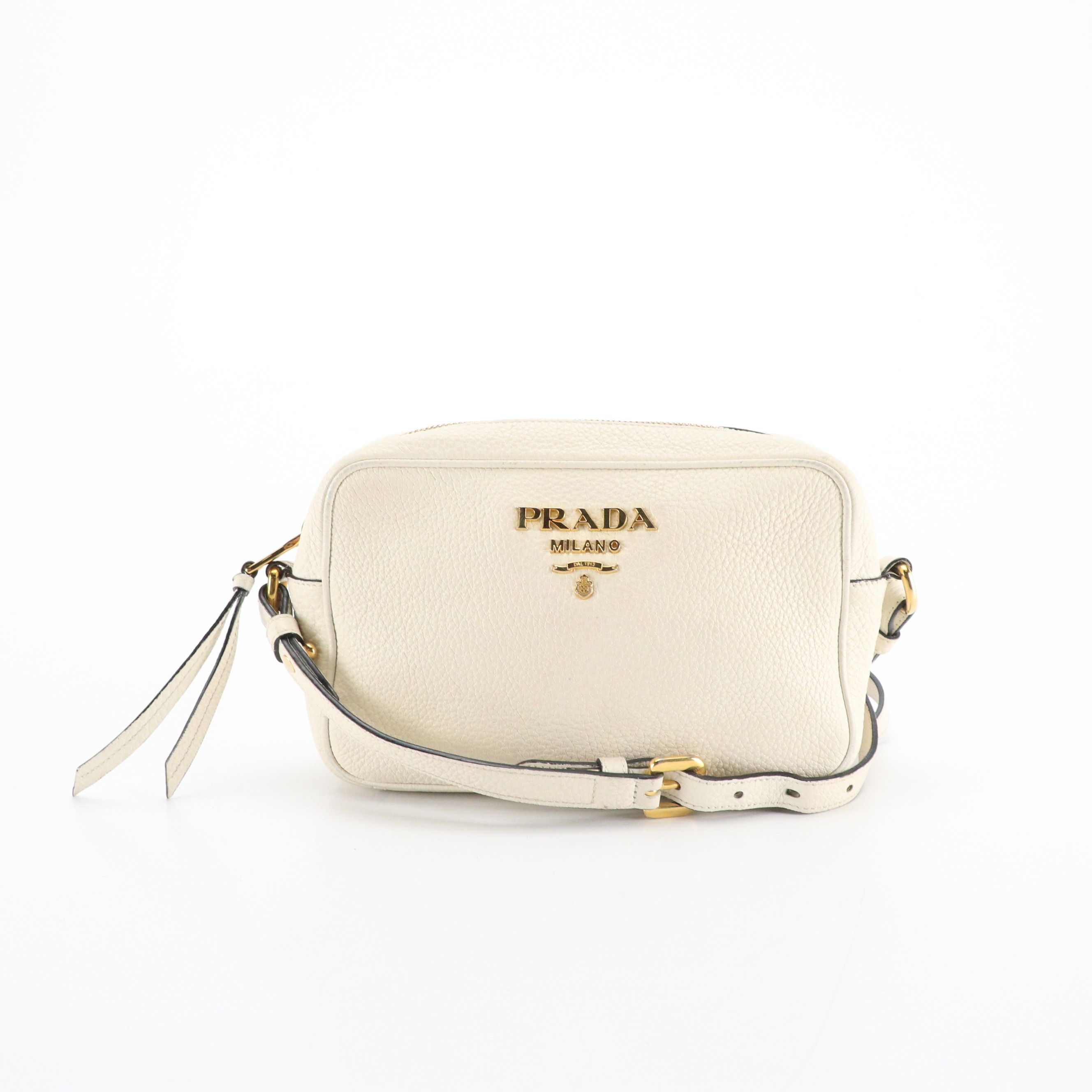 Prada Zip-Around Crossbody Bag in Ivory Grained Calfskin Leather