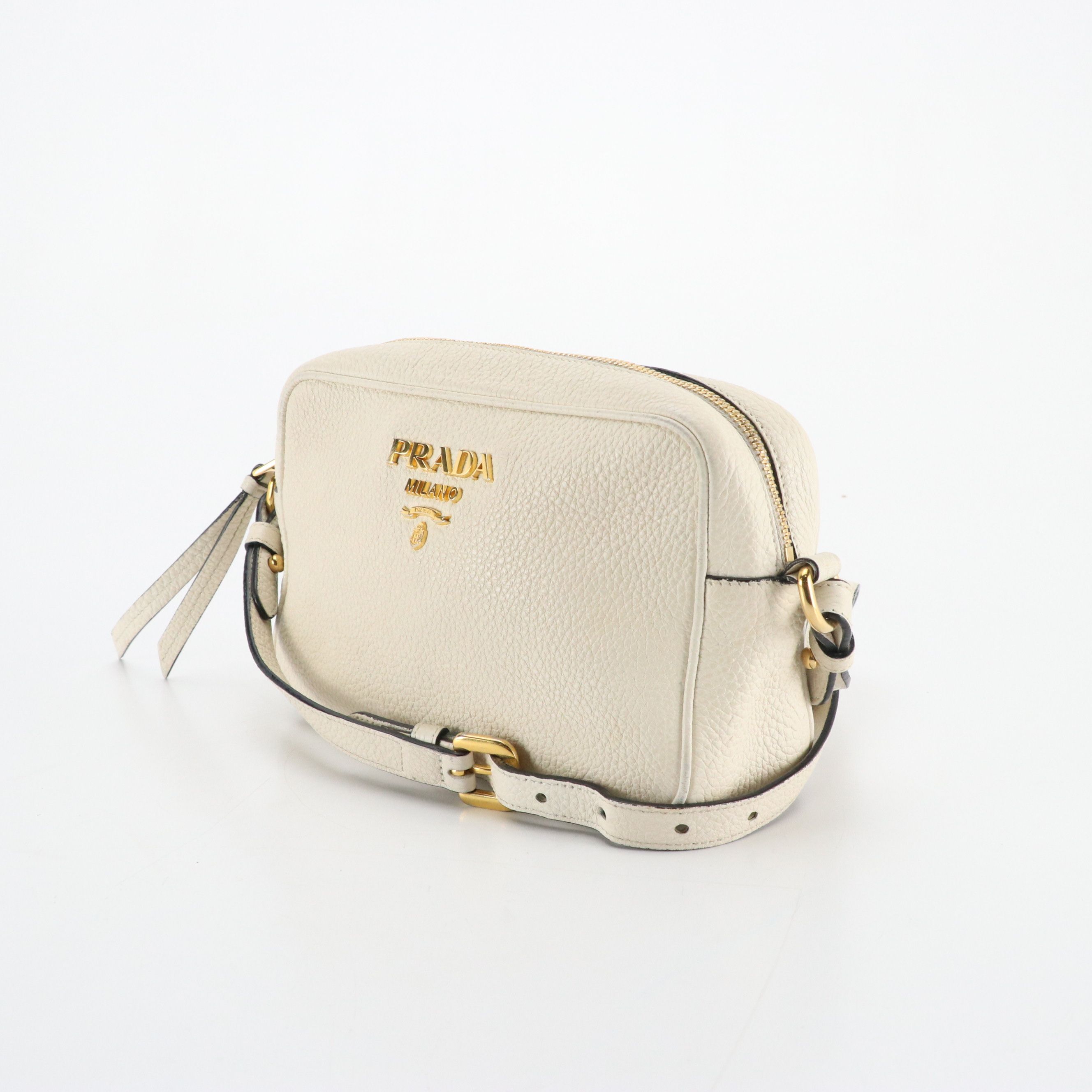 Prada Zip-Around Crossbody Bag in Ivory Grained Calfskin Leather