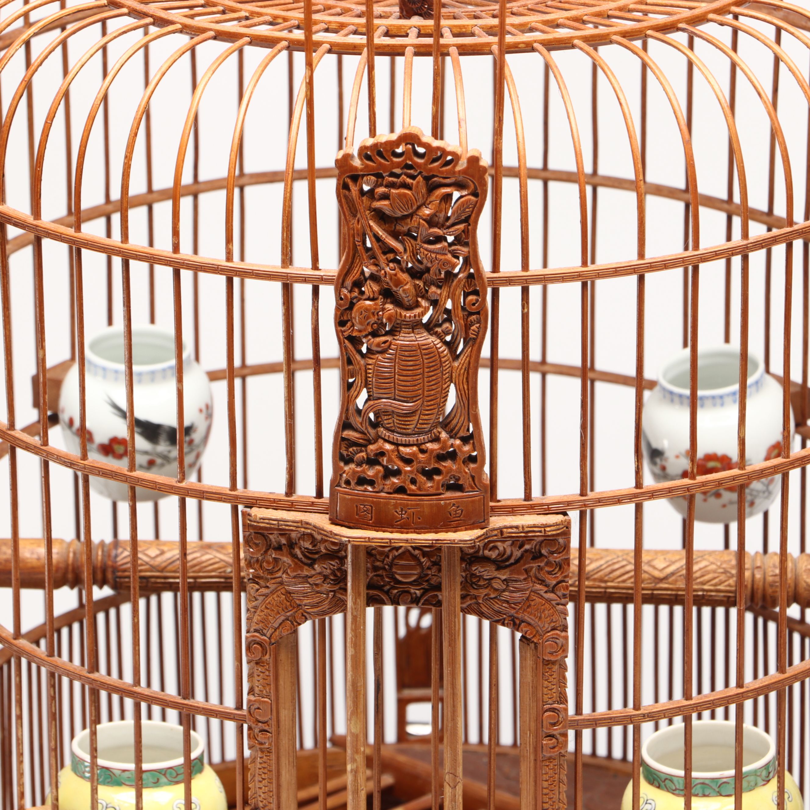 Chinese Handcrafted Wood and Bamboo Bird Cage