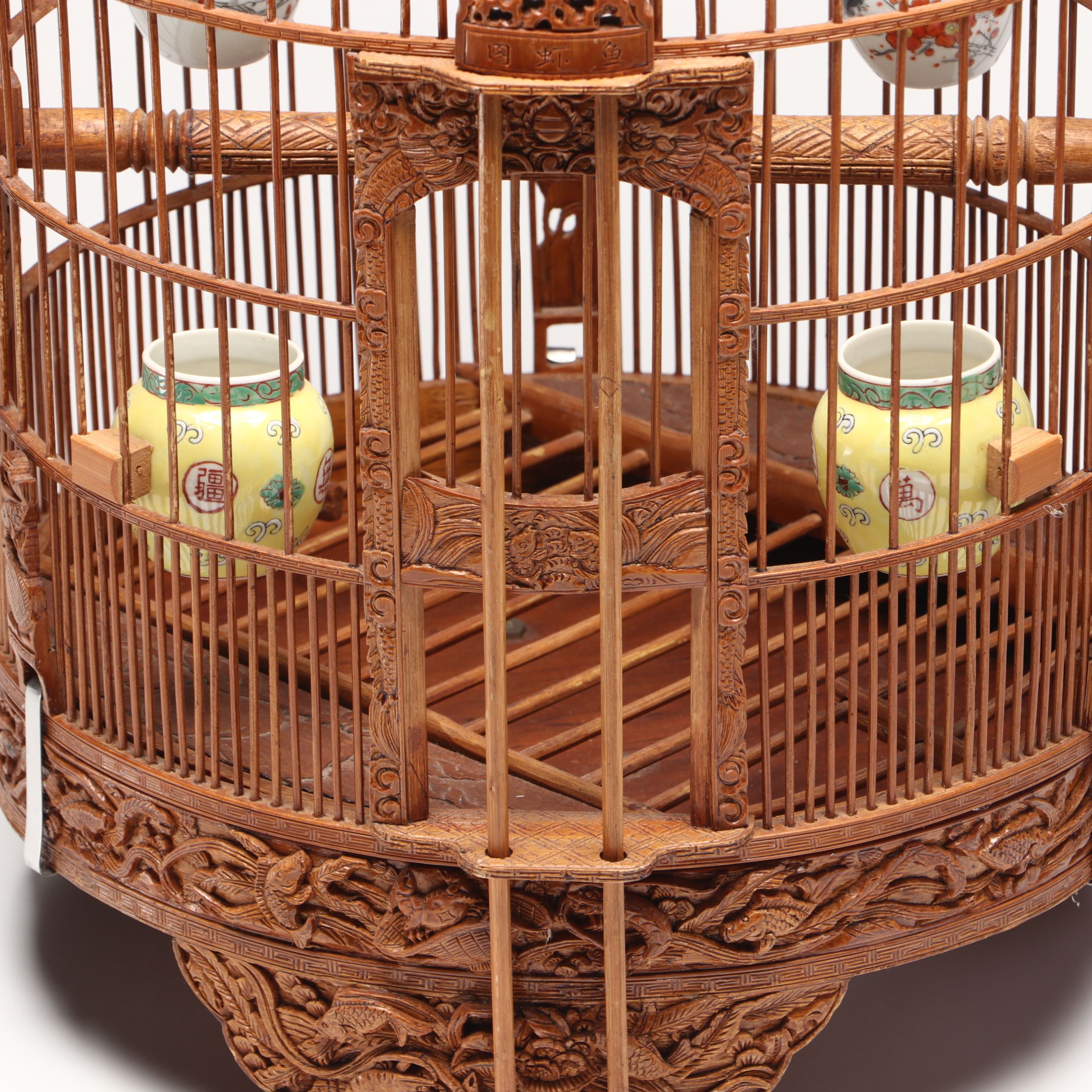 Chinese Handcrafted Wood and Bamboo Bird Cage