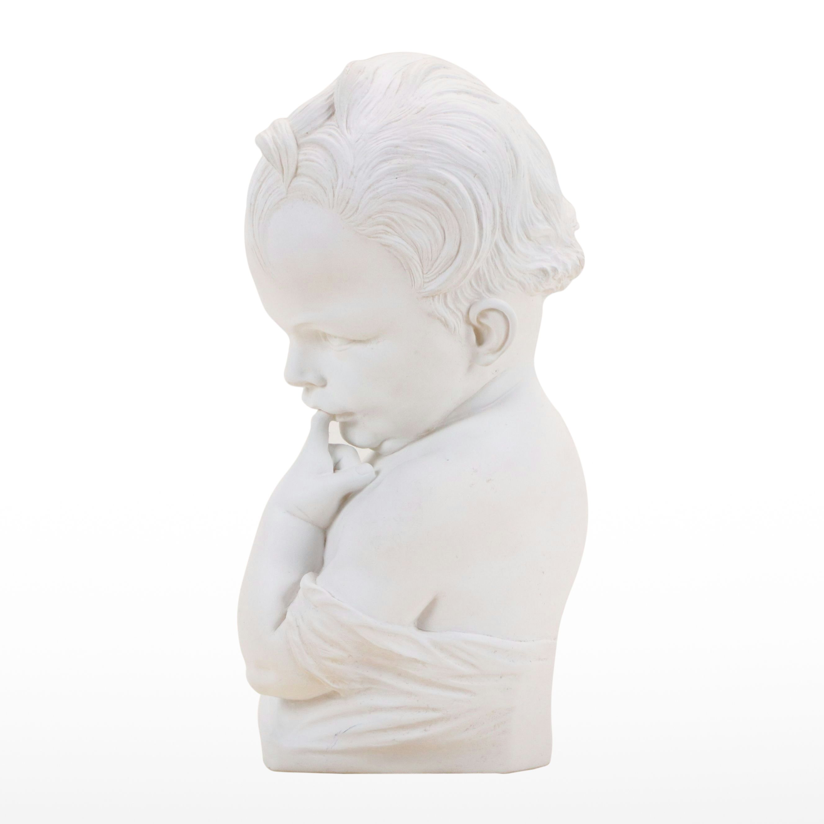 Painted Marble Bust of Baby Biting Finger