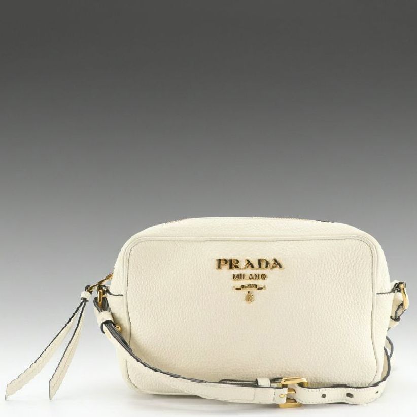 Prada Zip-Around Crossbody Bag in Ivory Grained Calfskin Leather