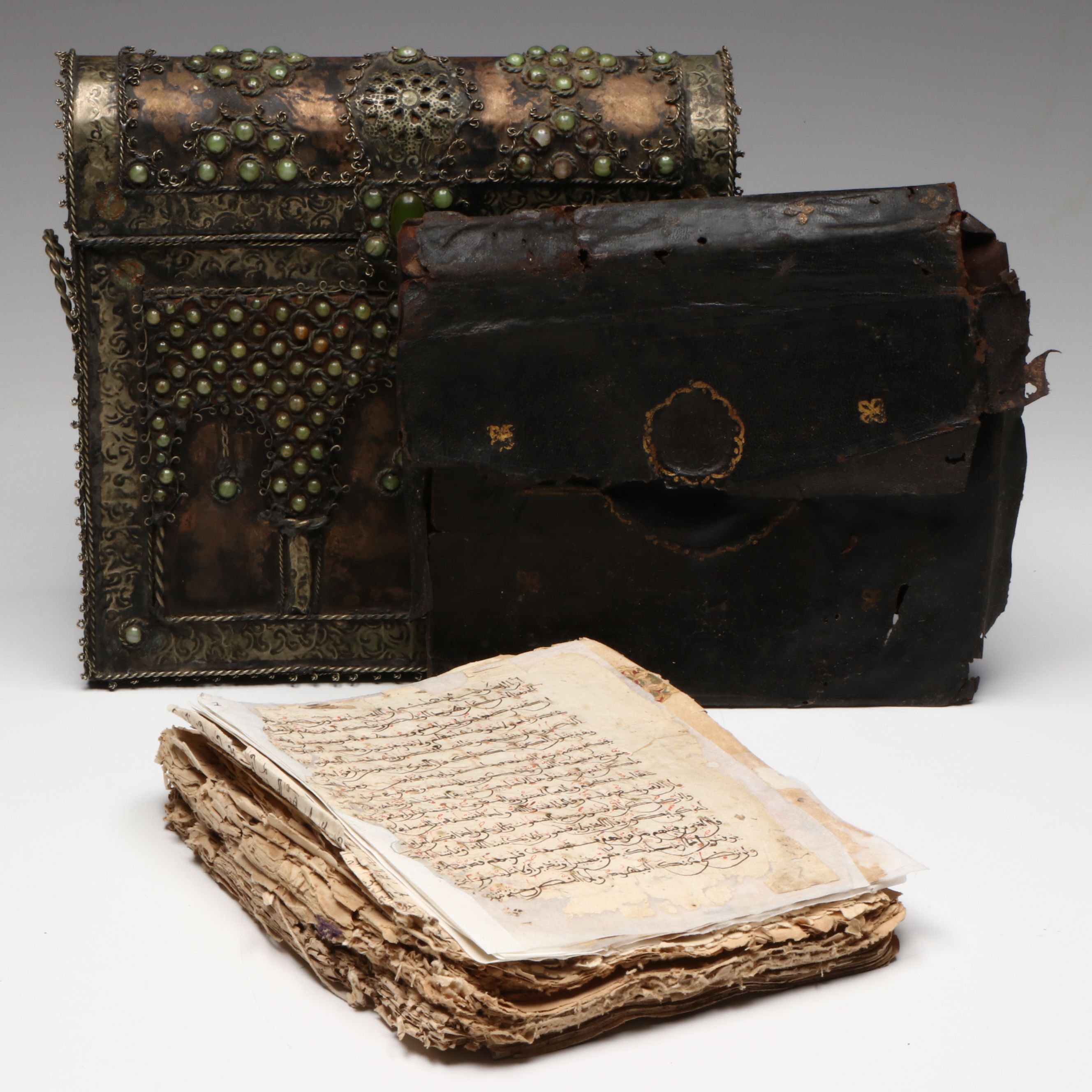 Two Late 18th/Mid 19th C. Unbound Qur'an Illuminated Manuscripts in 20th C. Box