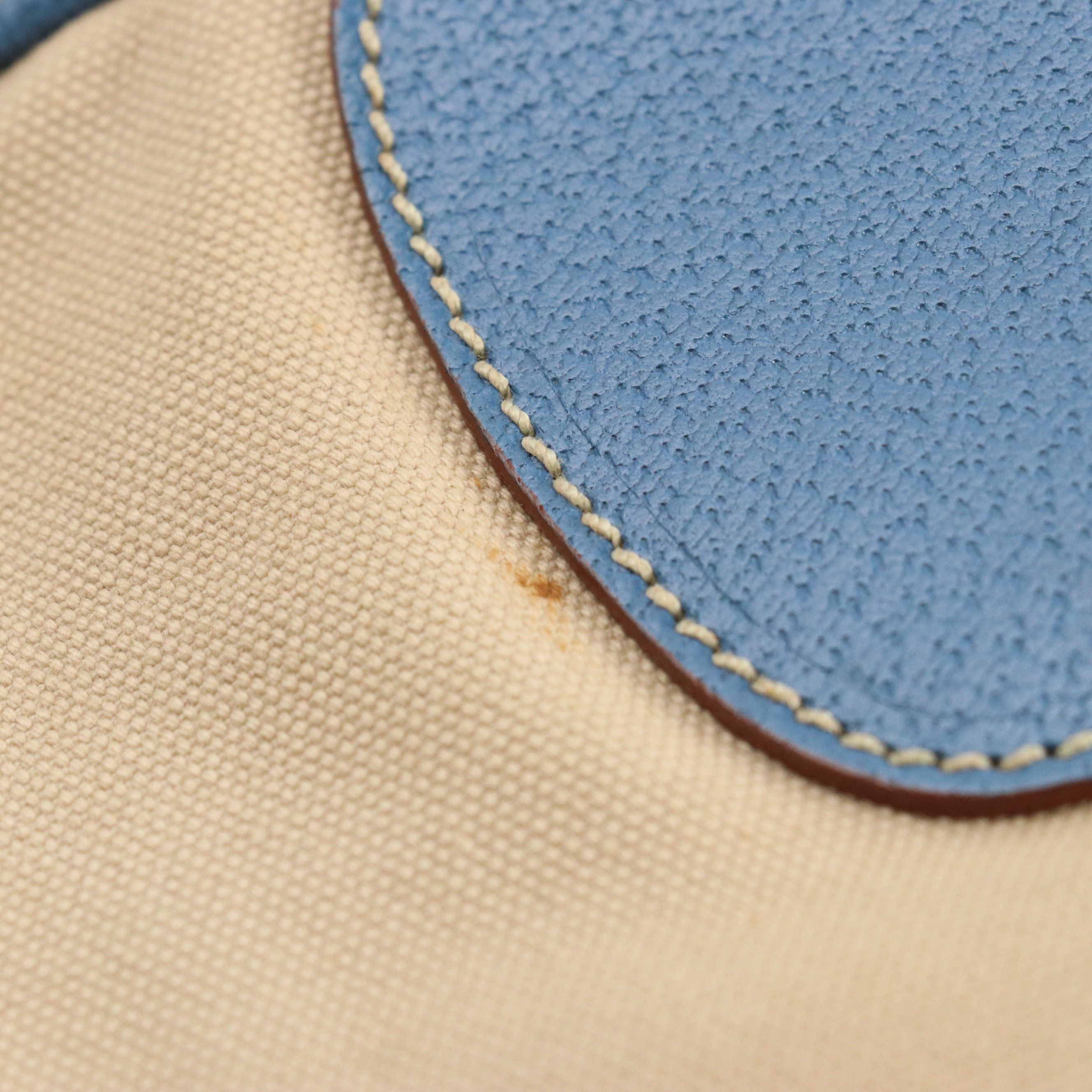 Prada Beige Canvas and Blue Leather Hobo Shoulder Bag