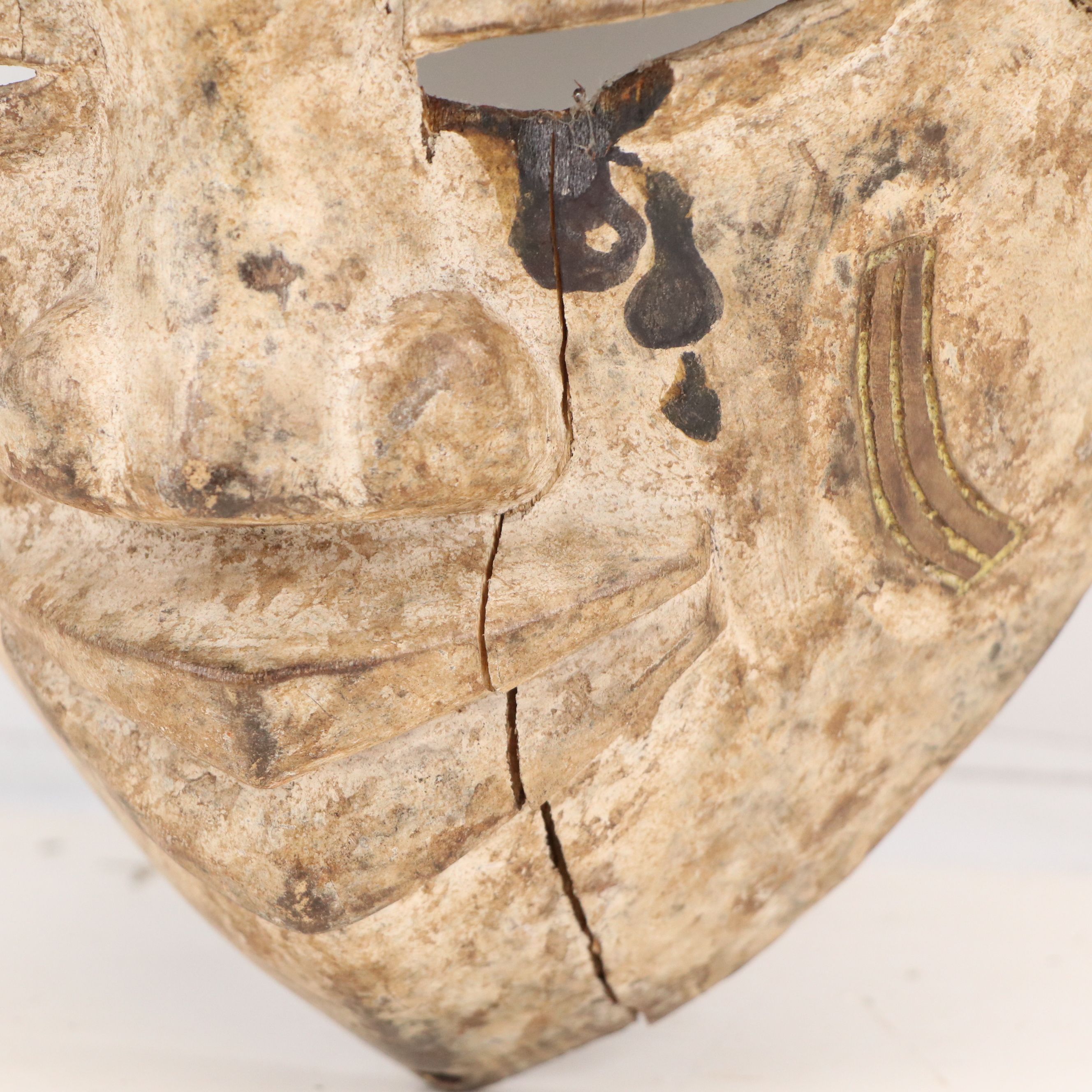 Japanese Hand-Carved Wooden Noh Theater Mask and Other Asian Wood Pieces