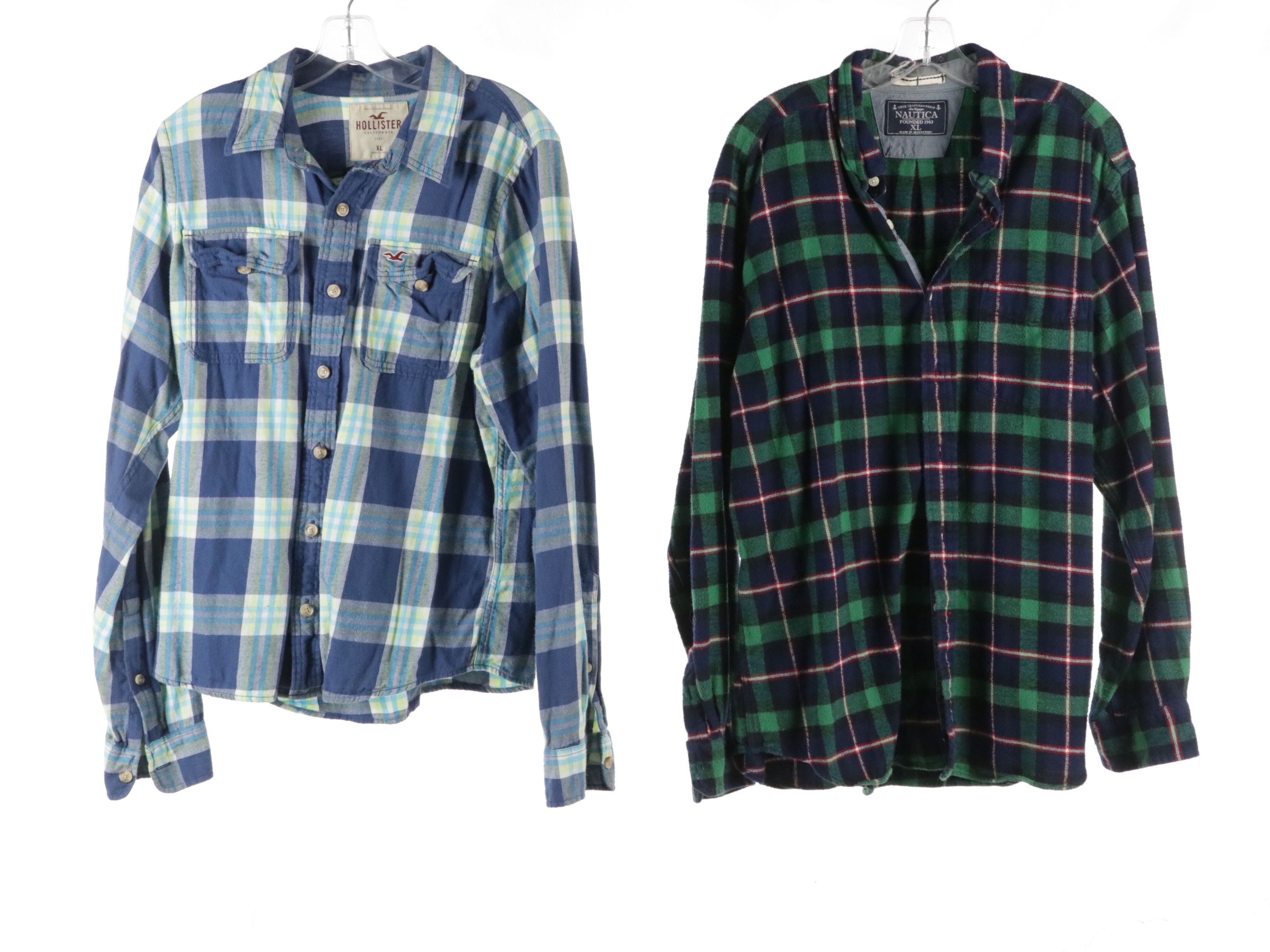 Men's Hollister, Abercrombie & Fitch, and Nautica Colorful Flannel Shirts