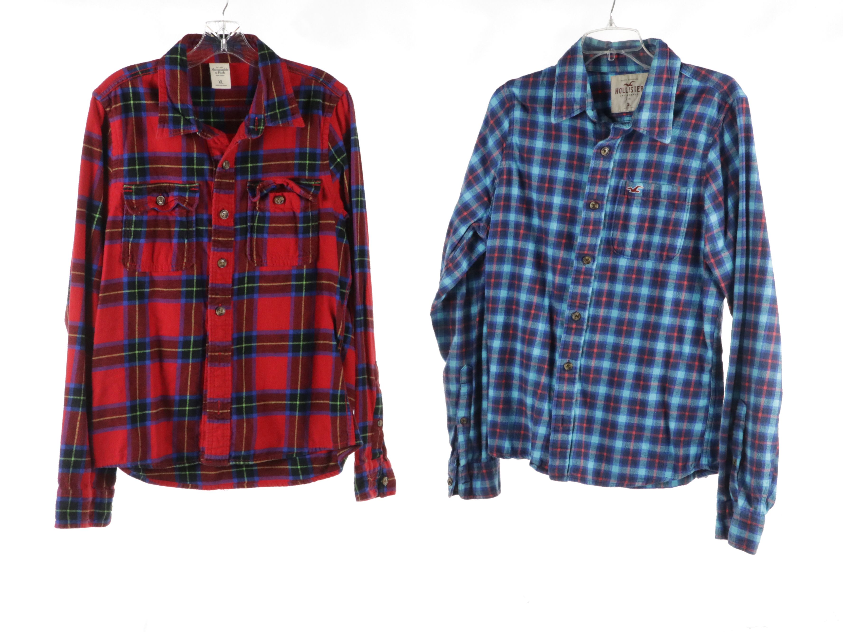 Men's Hollister, Abercrombie & Fitch, and Nautica Colorful Flannel Shirts