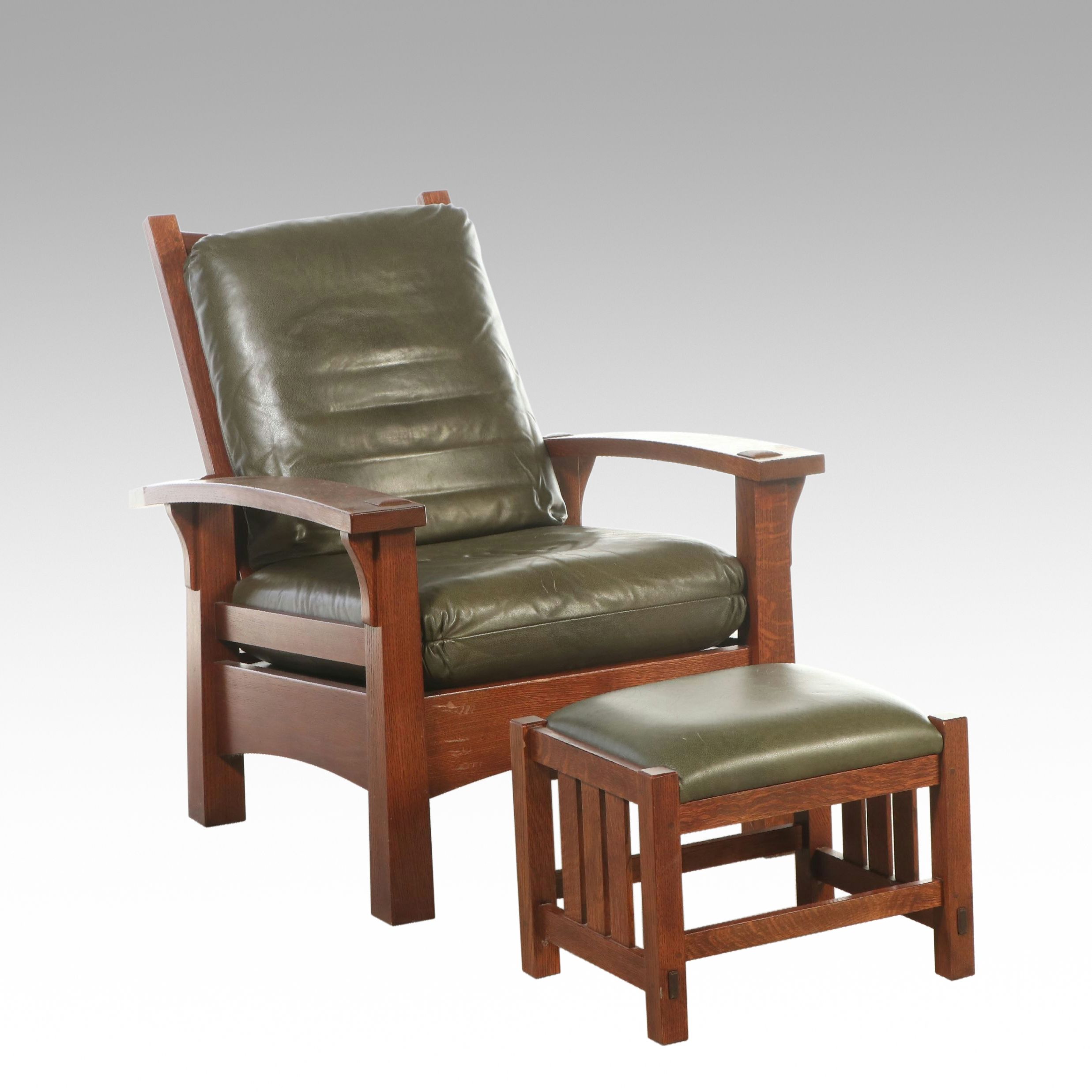 Stickley Craftsman Style Oak Armchair and Ottoman, 2005