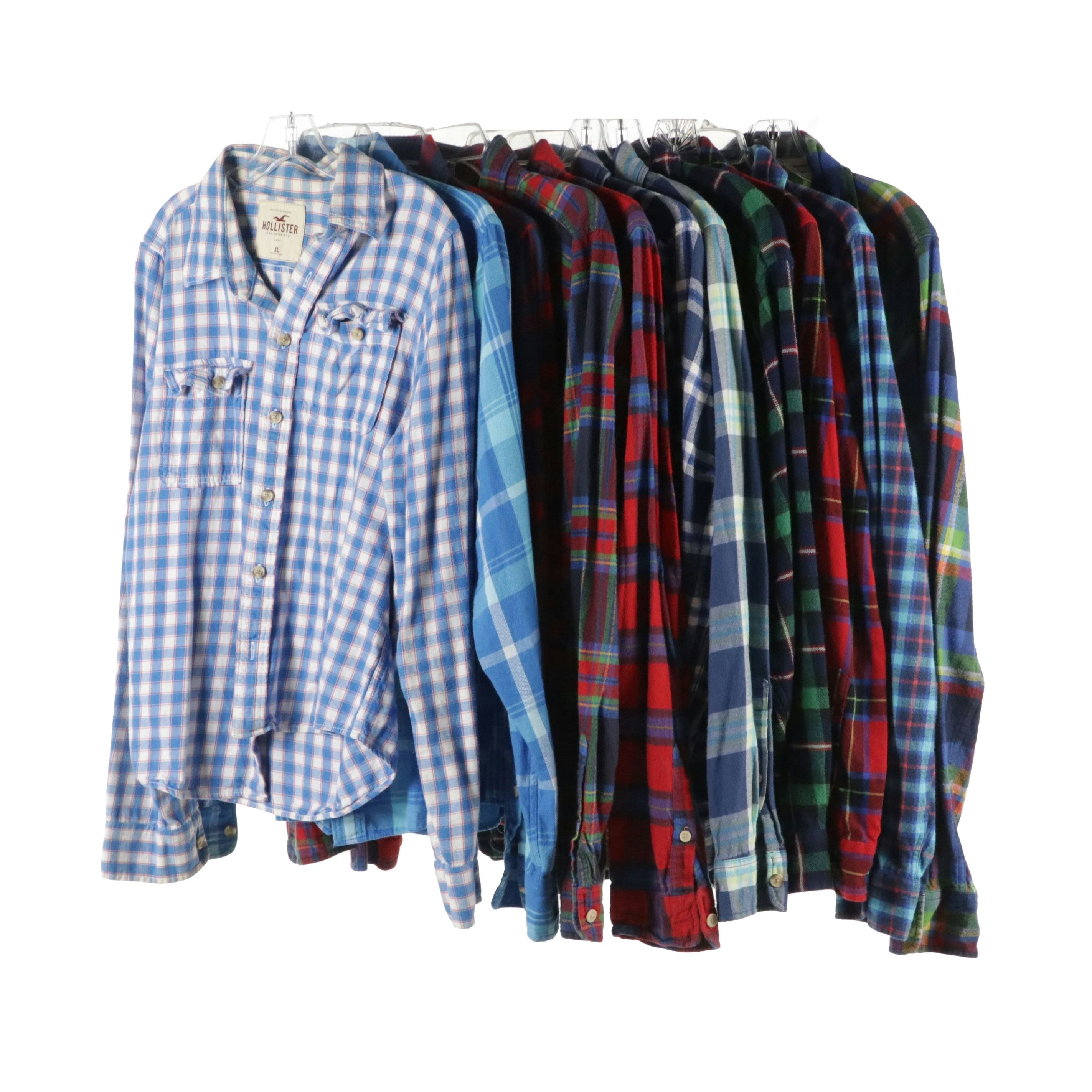 Men's Hollister, Abercrombie & Fitch, and Nautica Colorful Flannel Shirts