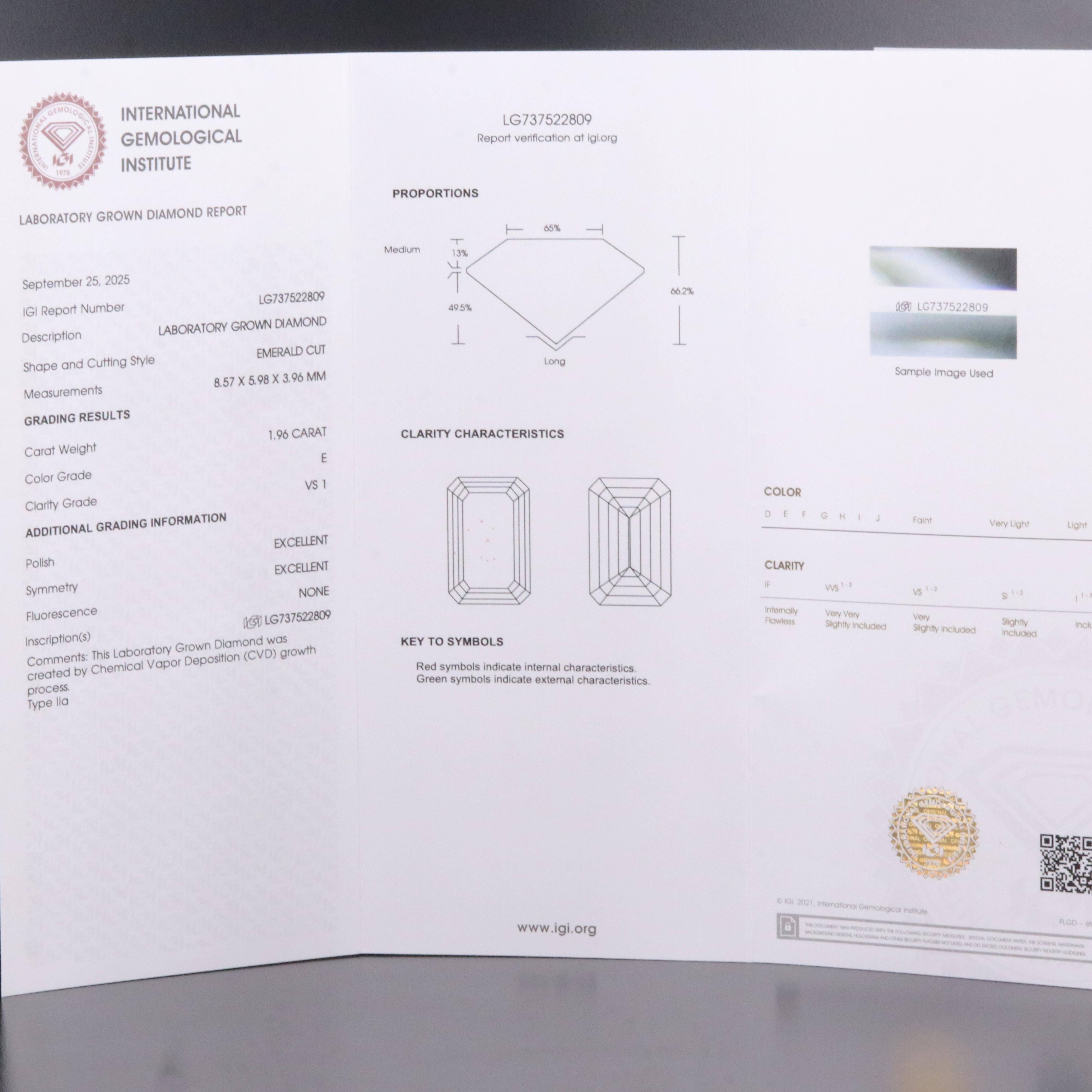 Loose 1.96 CT Lab Grown Diamond with IGI Report