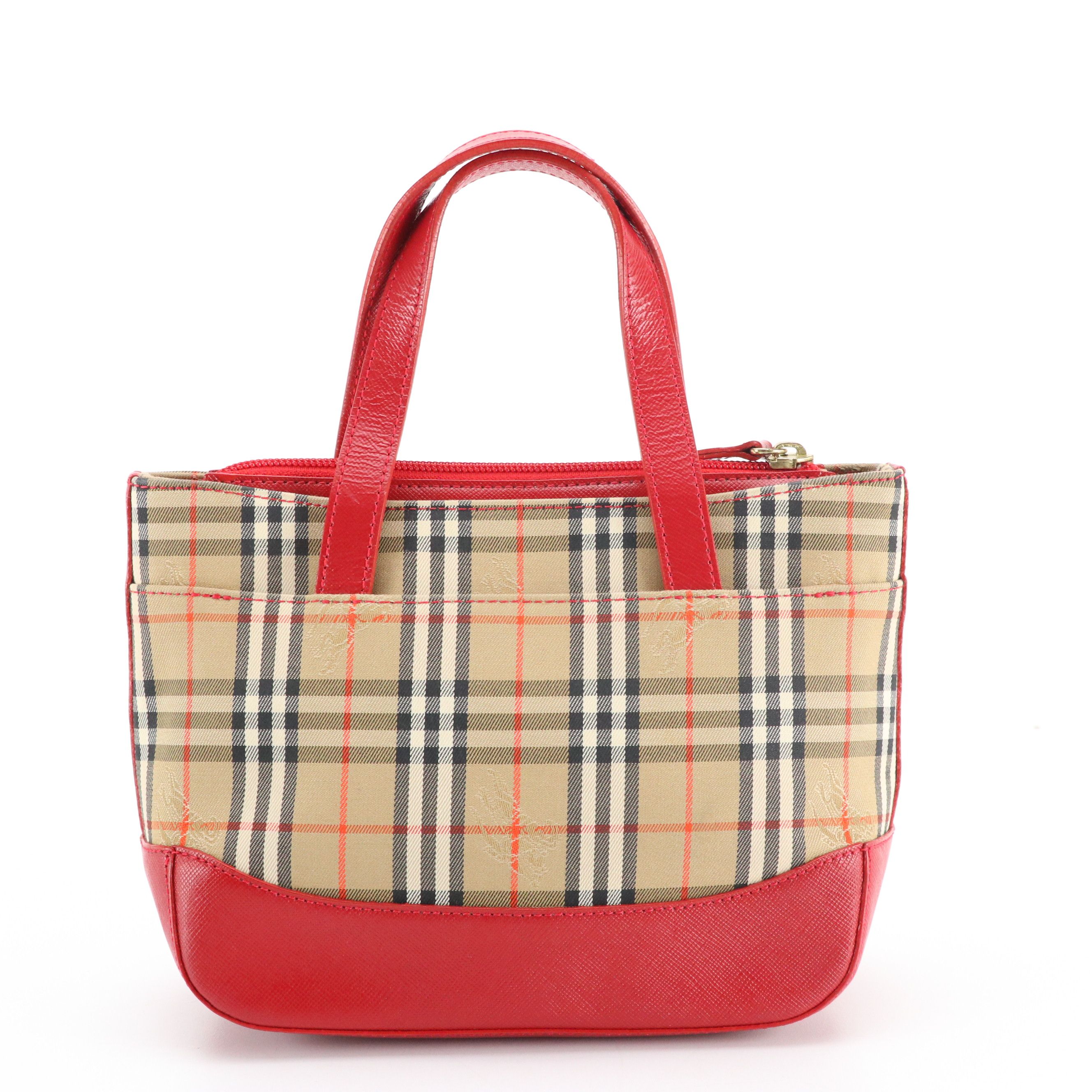 Burberry Mini Handbag in Haymarket Check Canvas and Red Saffiano Leather Trim