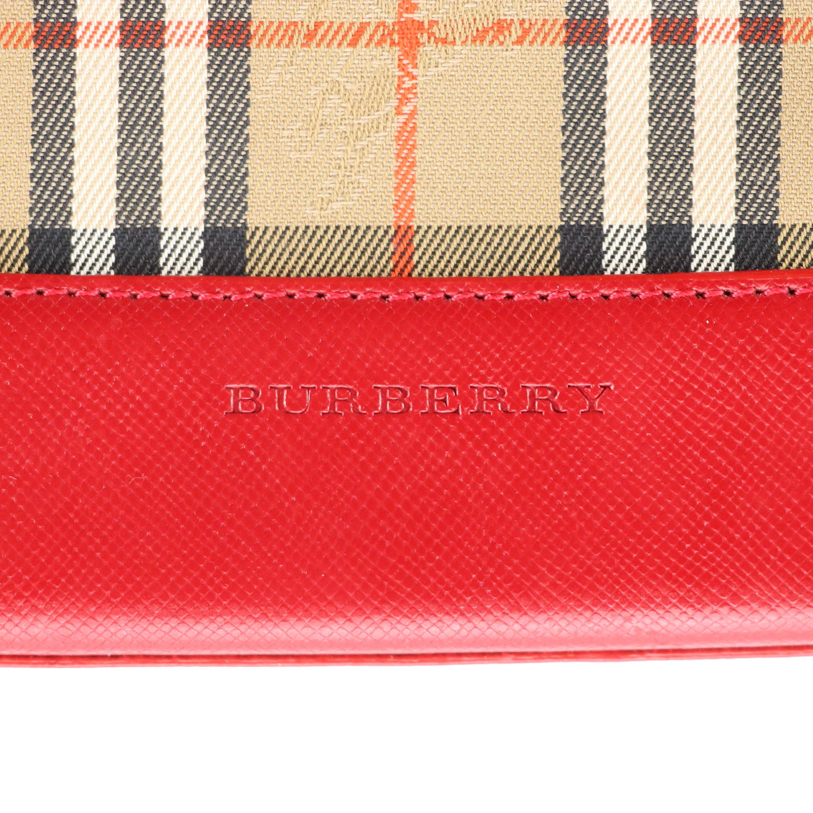 Burberry Mini Handbag in Haymarket Check Canvas and Red Saffiano Leather Trim