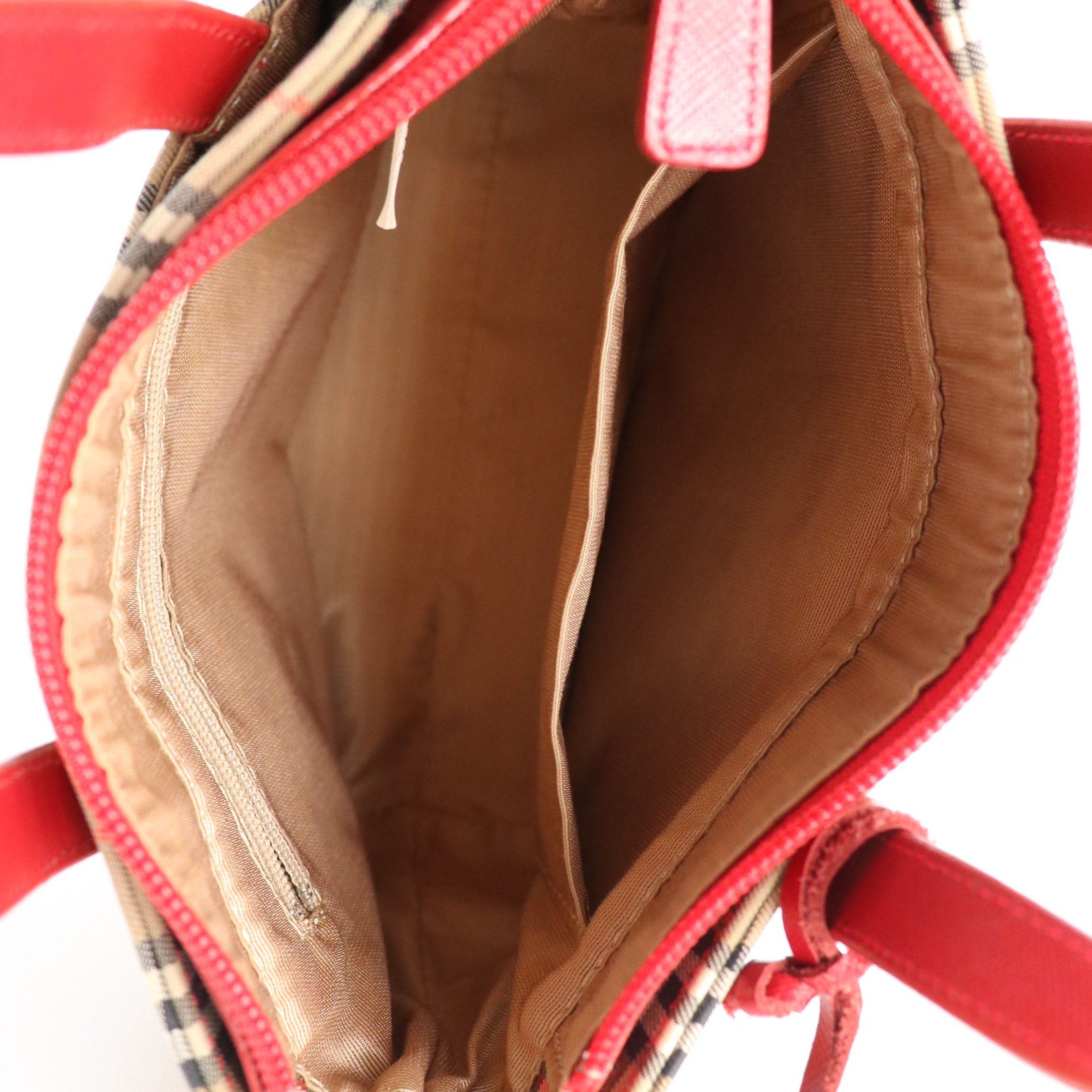 Burberry Mini Handbag in Haymarket Check Canvas and Red Saffiano Leather Trim