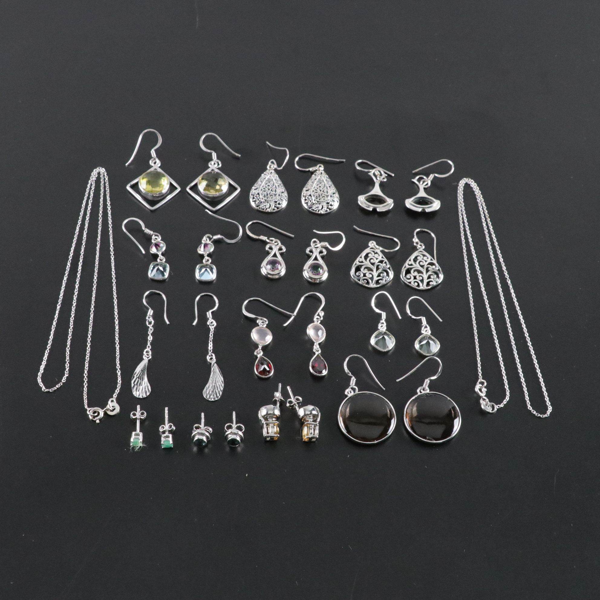 14 Assorted Sterling Silver Earrings and Necklaces