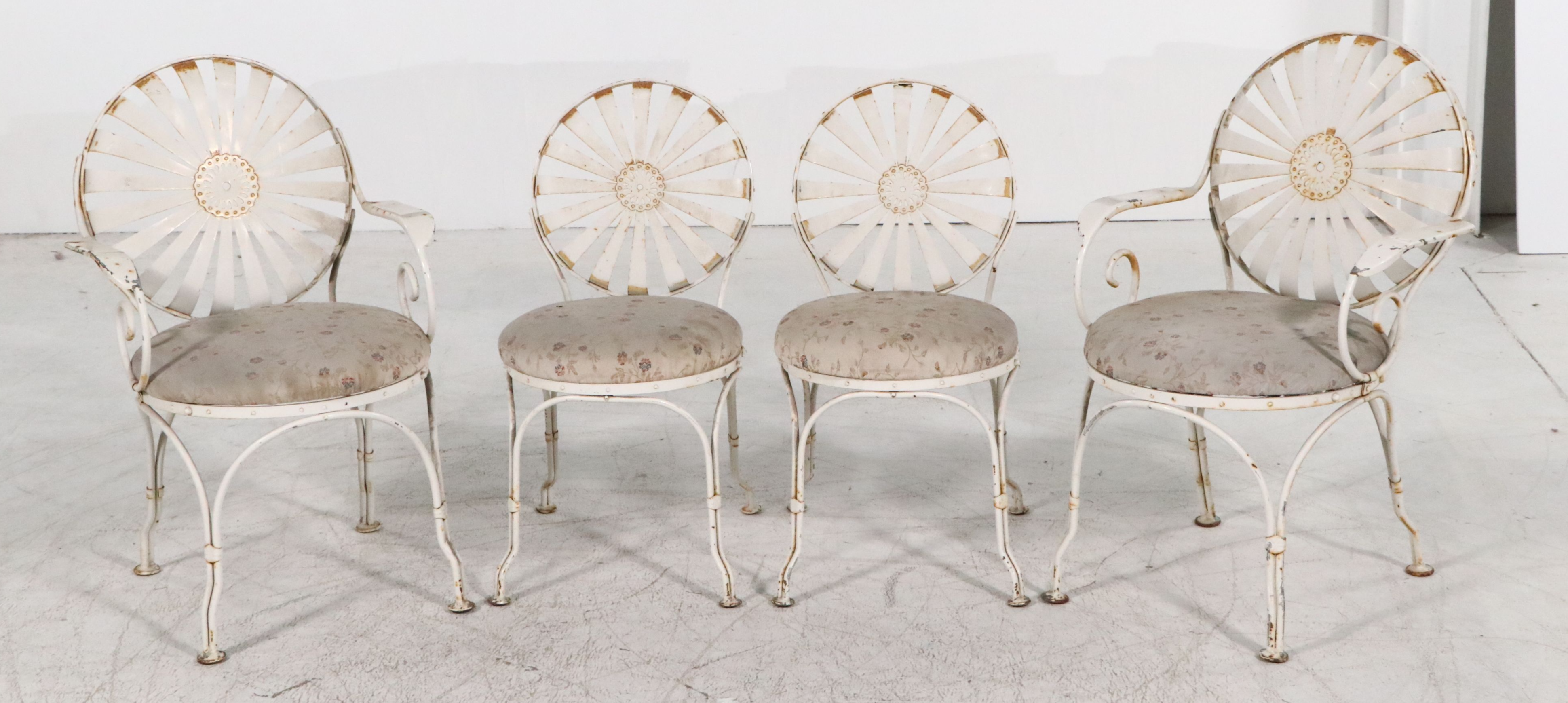 Five Piece Metal Patio Dining Set with Francois Carre Sunburst Style Chairs