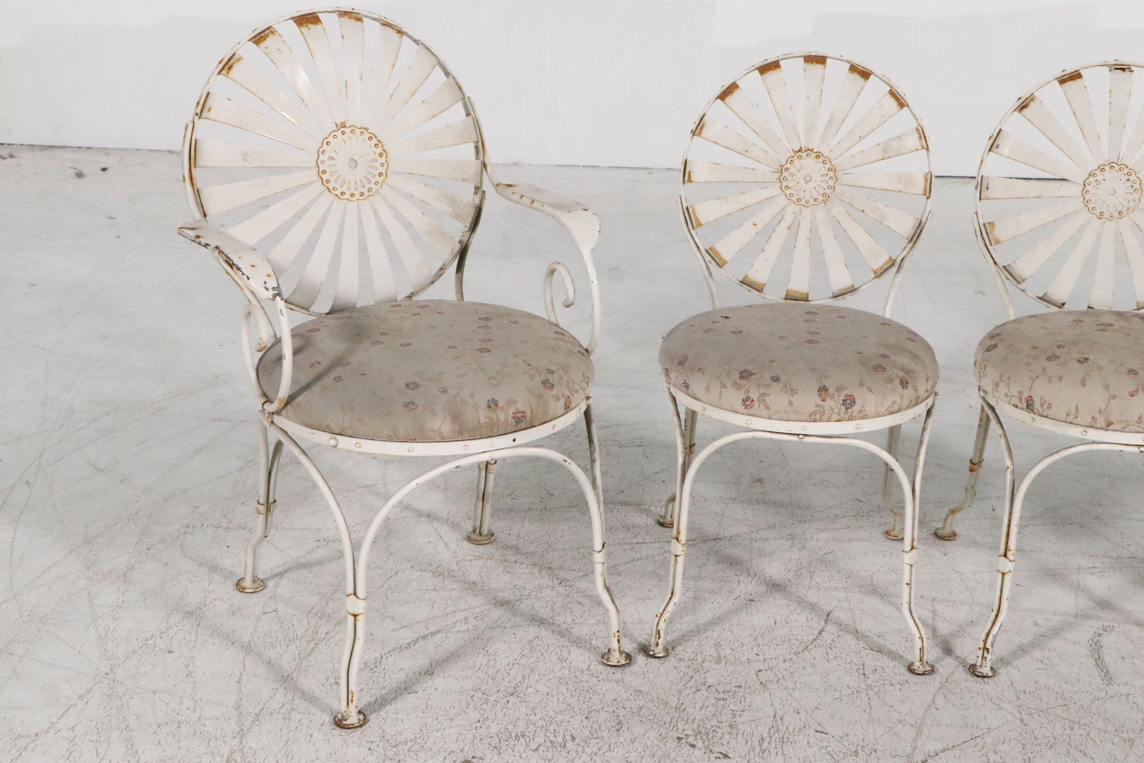 Five Piece Metal Patio Dining Set with Francois Carre Sunburst Style Chairs