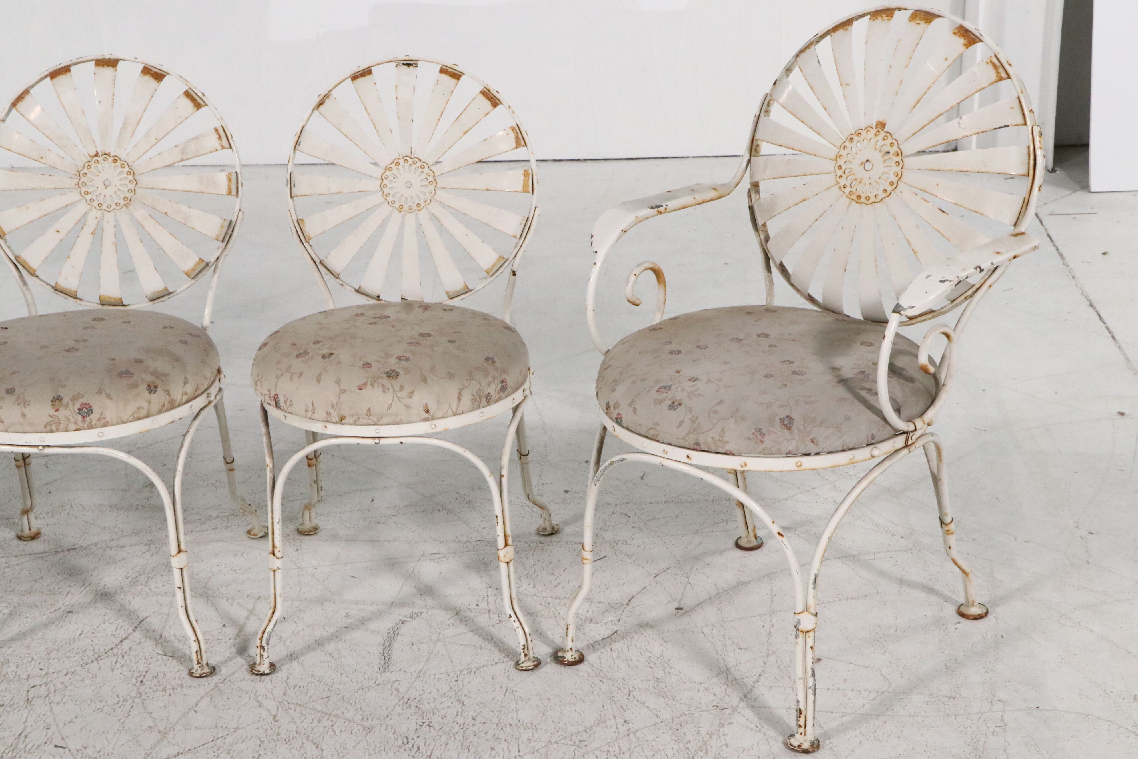 Five Piece Metal Patio Dining Set with Francois Carre Sunburst Style Chairs