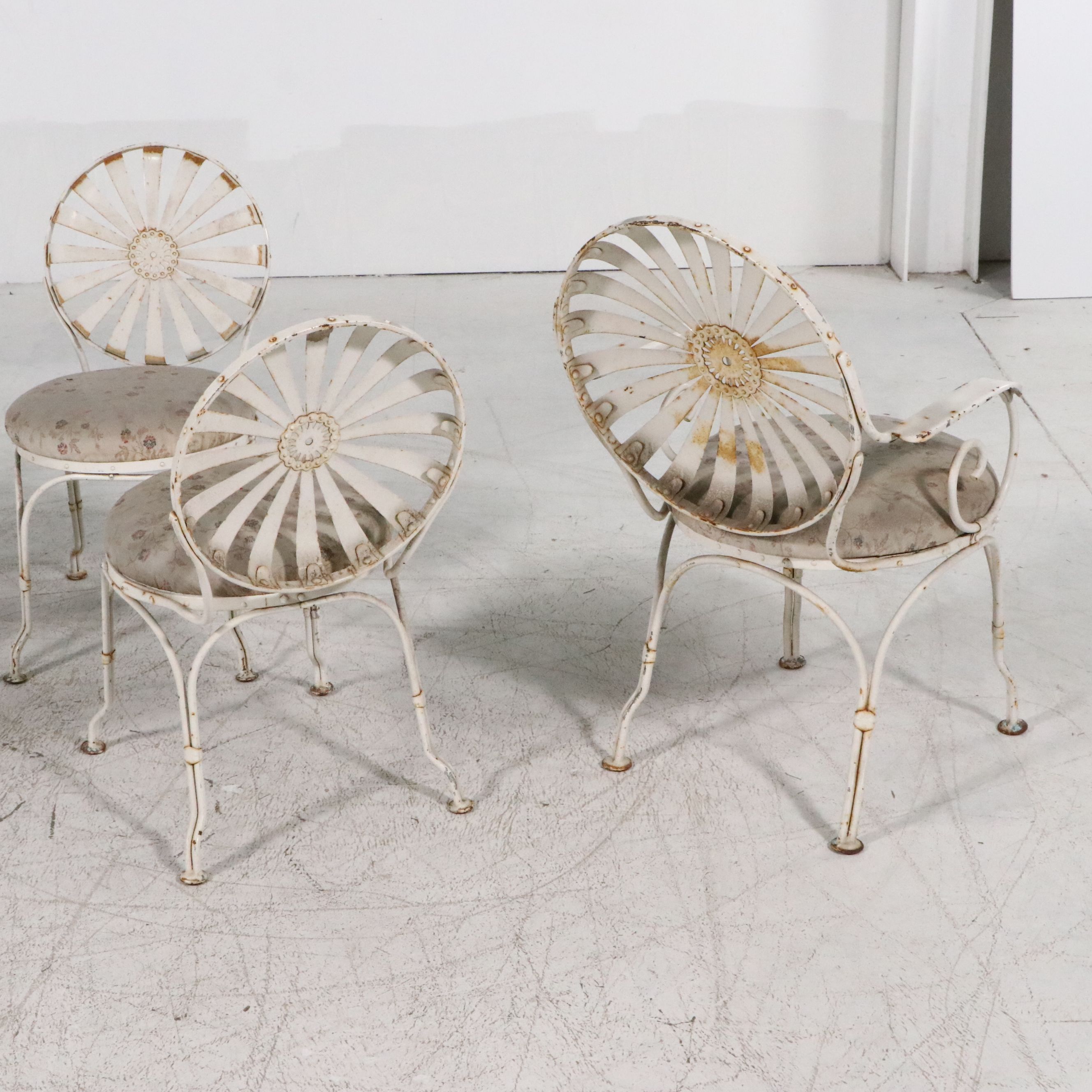 Five Piece Metal Patio Dining Set with Francois Carre Sunburst Style Chairs