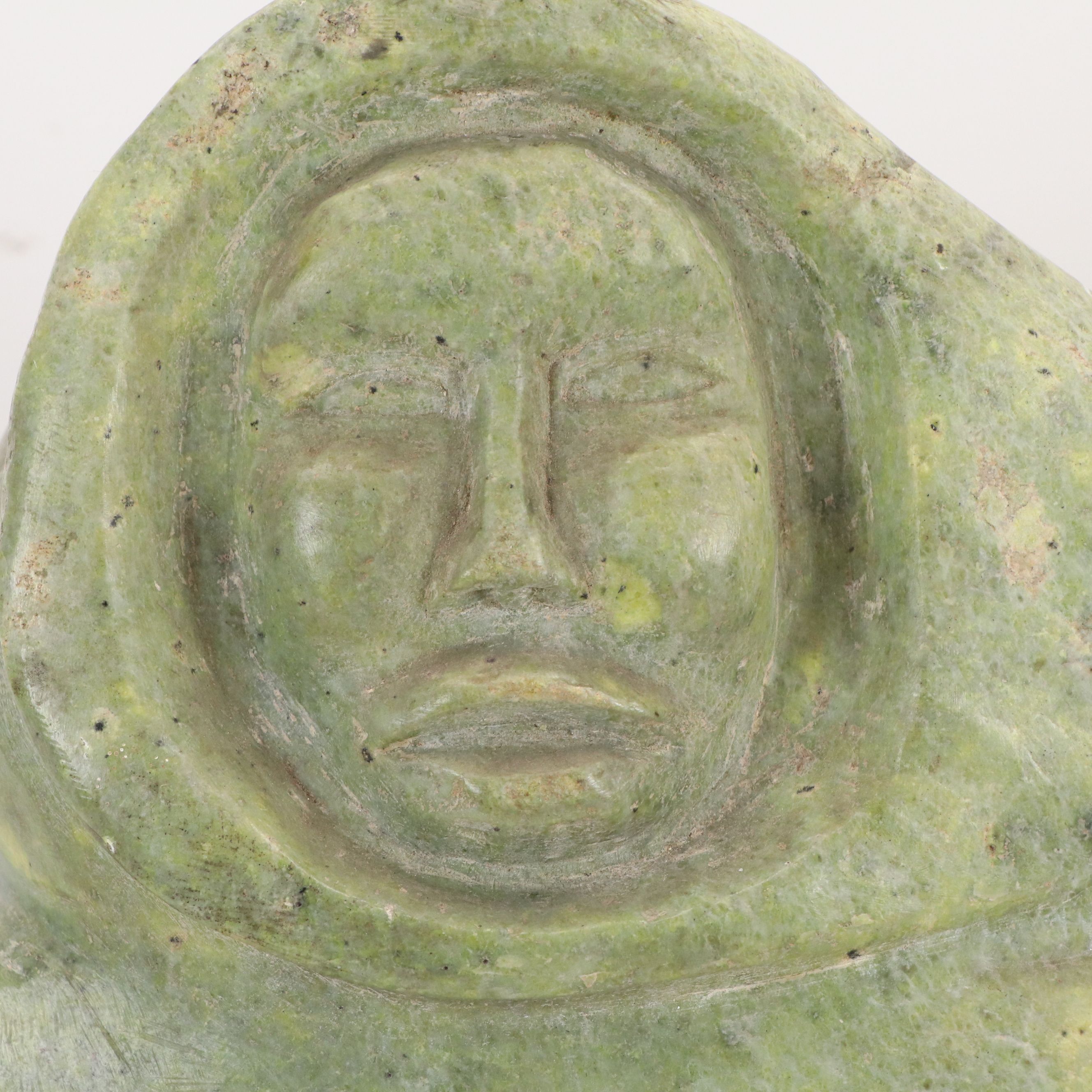 Carved Serpentine Sculpture of Inuit Hunter with Fish, Mid-20th Century